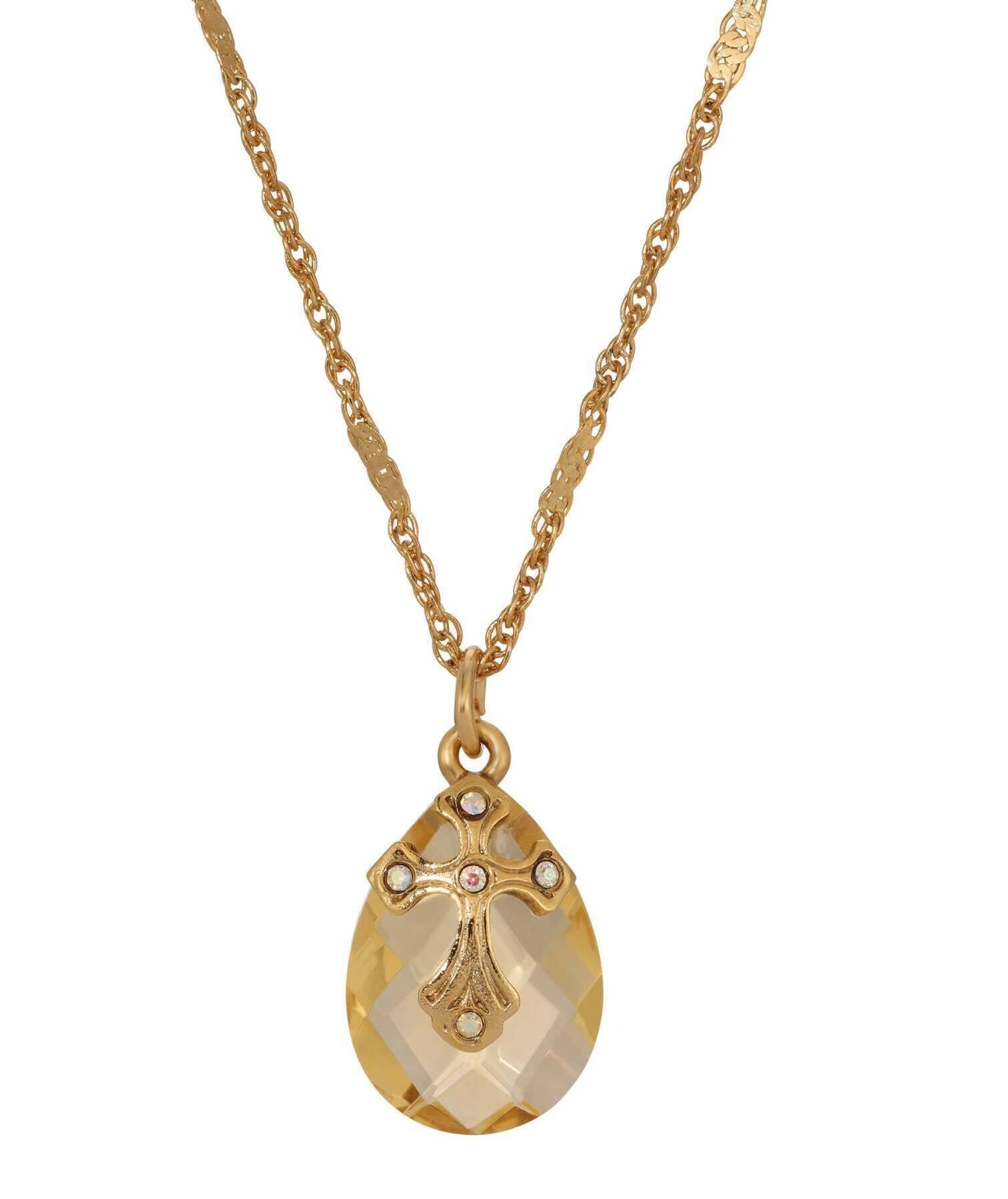 Symbols Of Faith Briolette Crystal & Cross Pendant Necklace 16" + 3" Extender