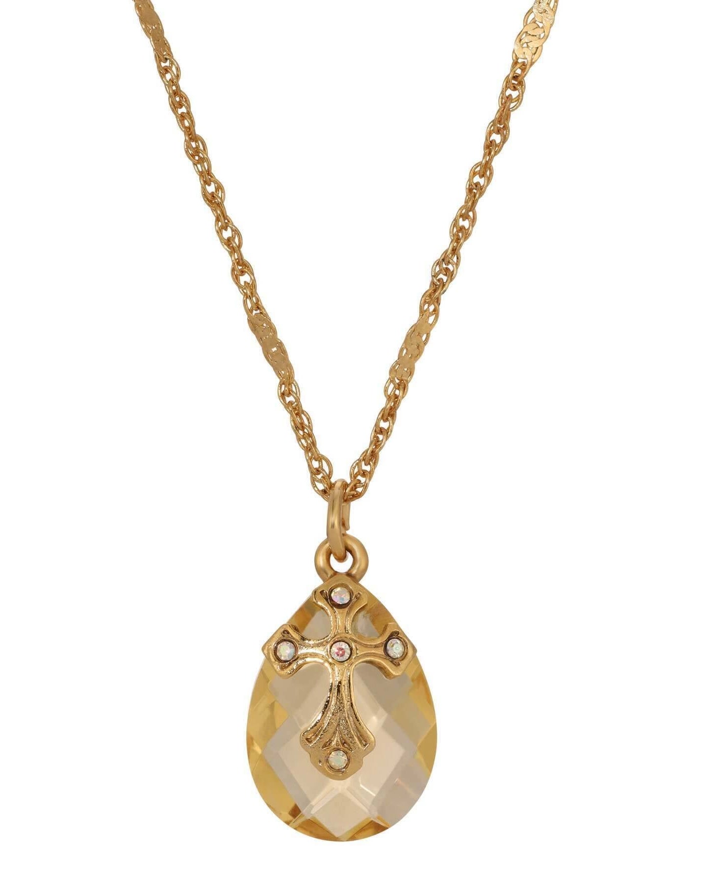 Symbols Of Faith Briolette Crystal & Cross Pendant Necklace 16" + 3" Extender