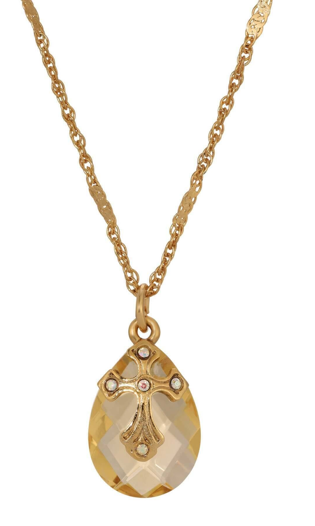 Symbols Of Faith Briolette Crystal & Cross Pendant Necklace 16" + 3" Extender