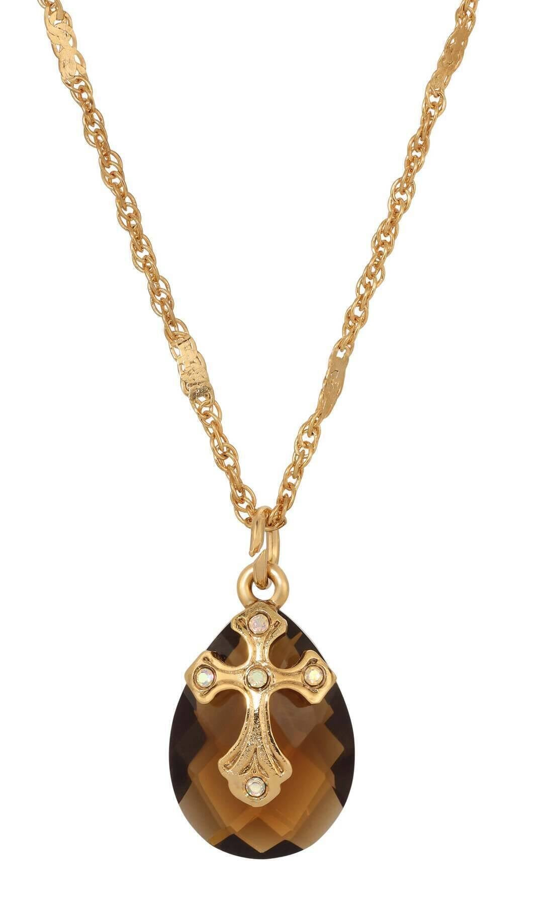 Symbols Of Faith Briolette Crystal & Cross Pendant Necklace 16" + 3" Extender