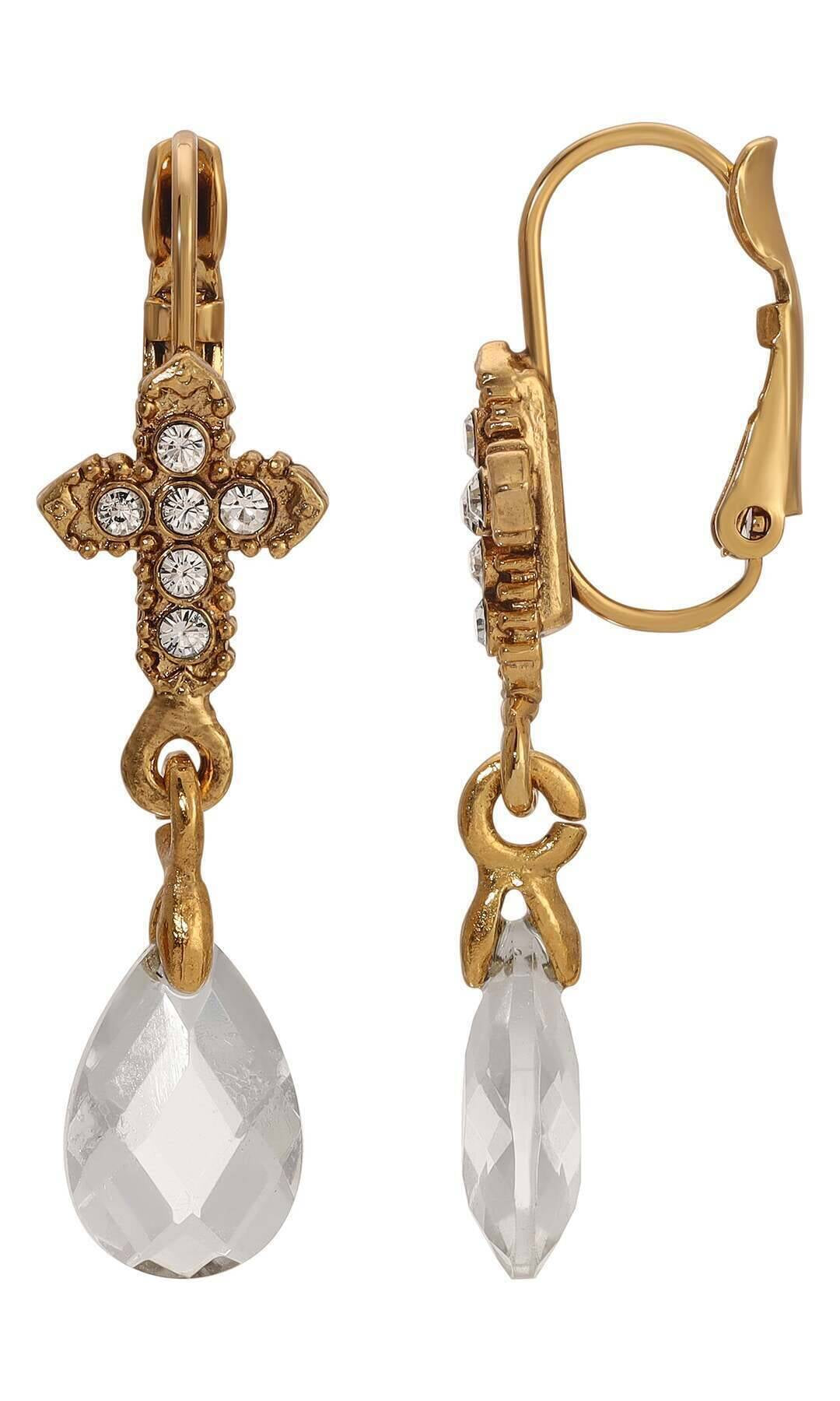 Symbols Of Faith Crystal Cross Briolette Stone Elegance Drop Earrings