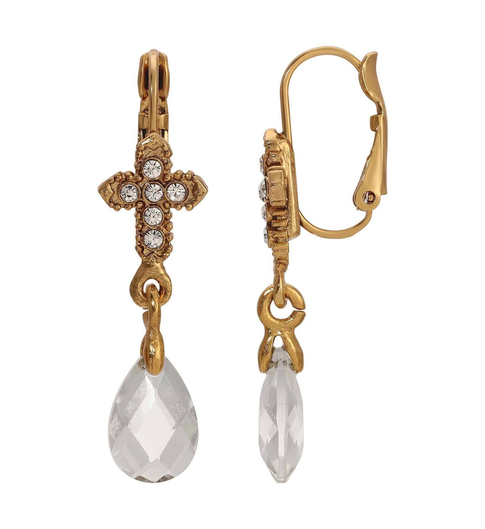 Symbols Of Faith Crystal Cross Briolette Stone Elegance Drop Earrings