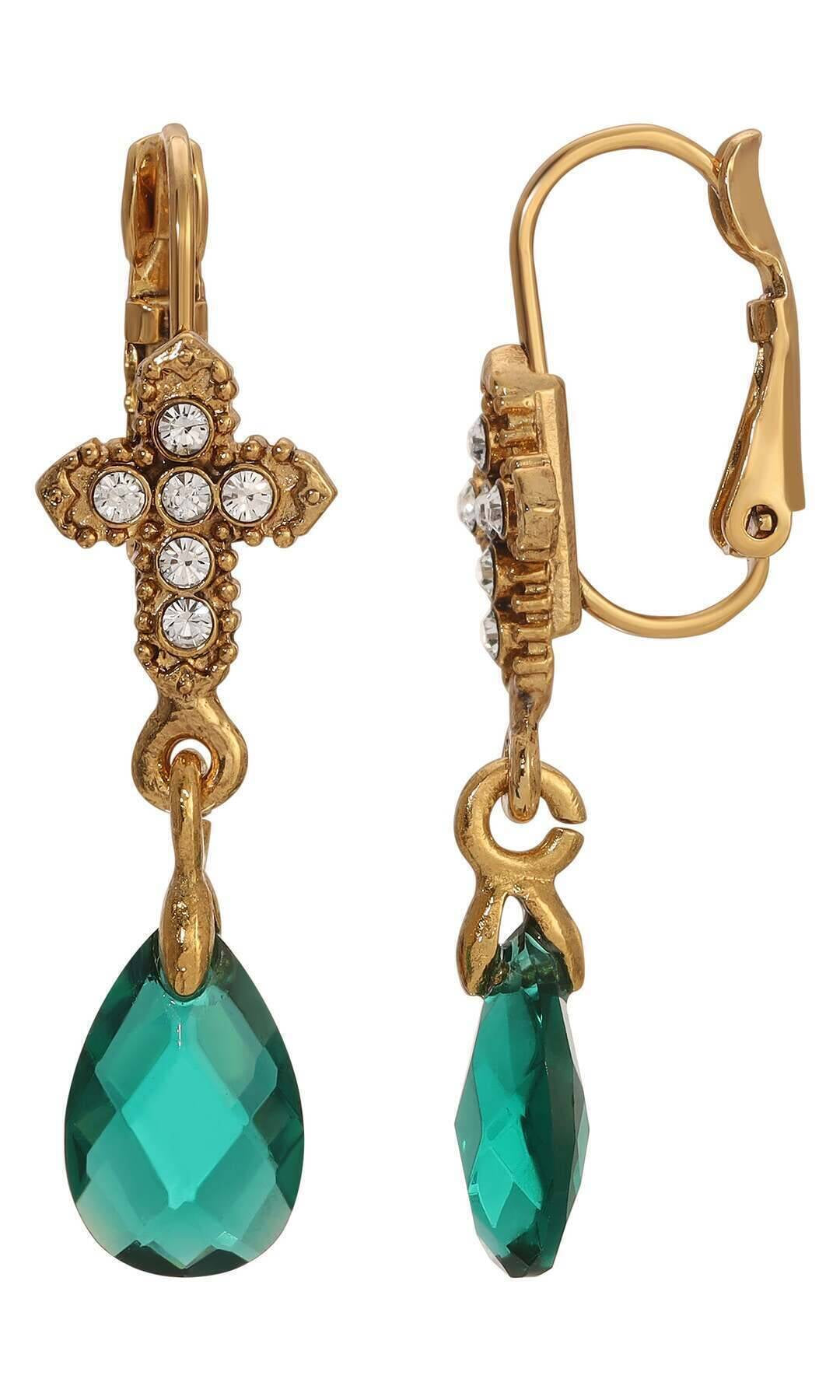 Symbols Of Faith Crystal Cross Briolette Stone Elegance Drop Earrings