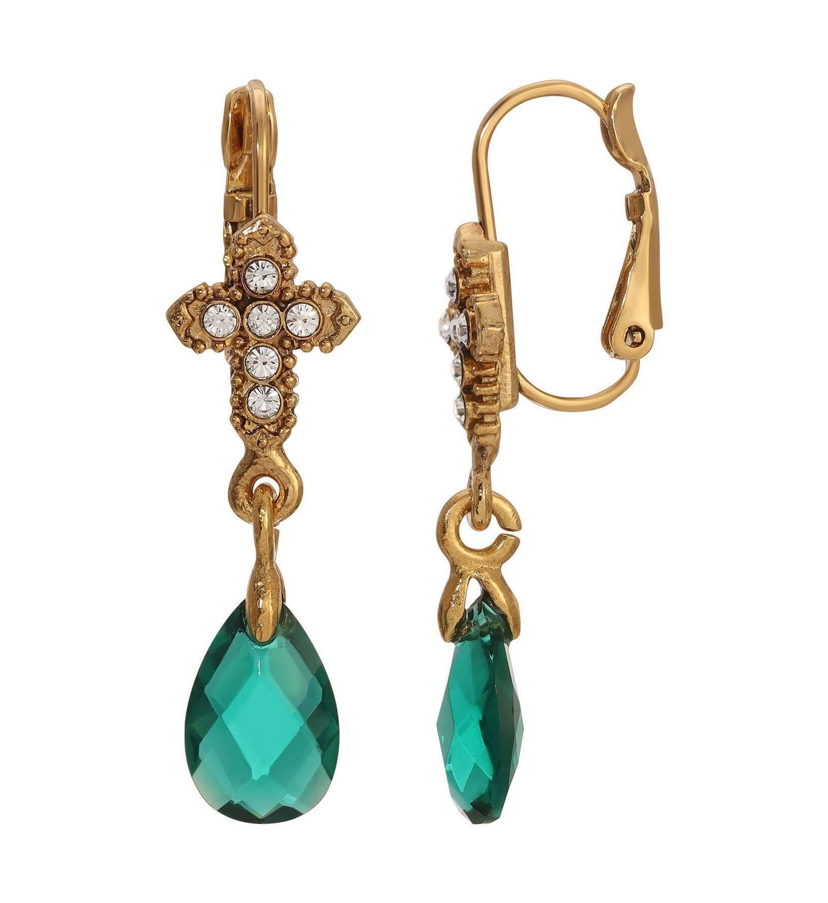 Symbols Of Faith Crystal Cross Briolette Stone Elegance Drop Earrings