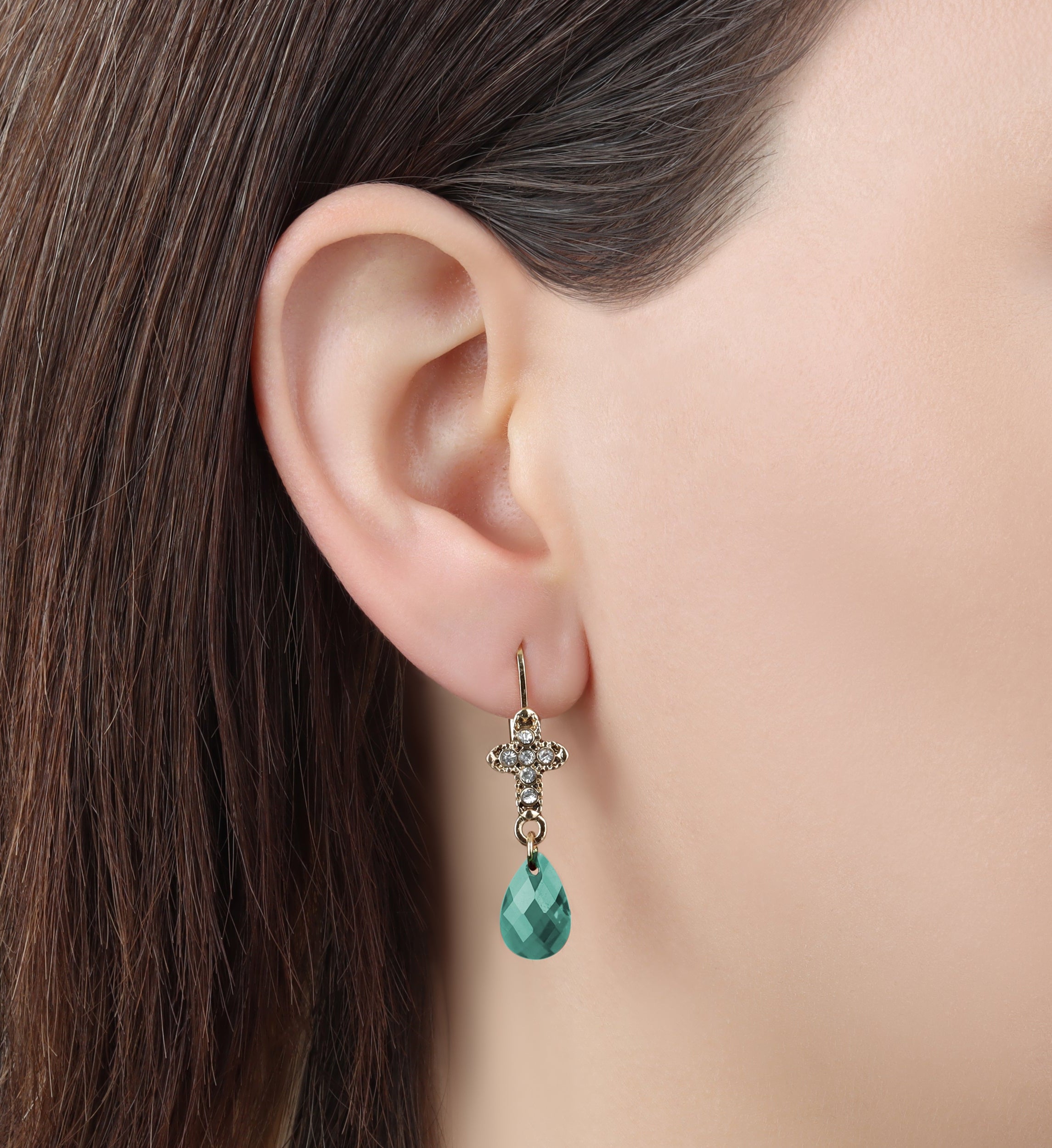 Symbols Of Faith Crystal Cross Briolette Stone Elegance Drop Earrings