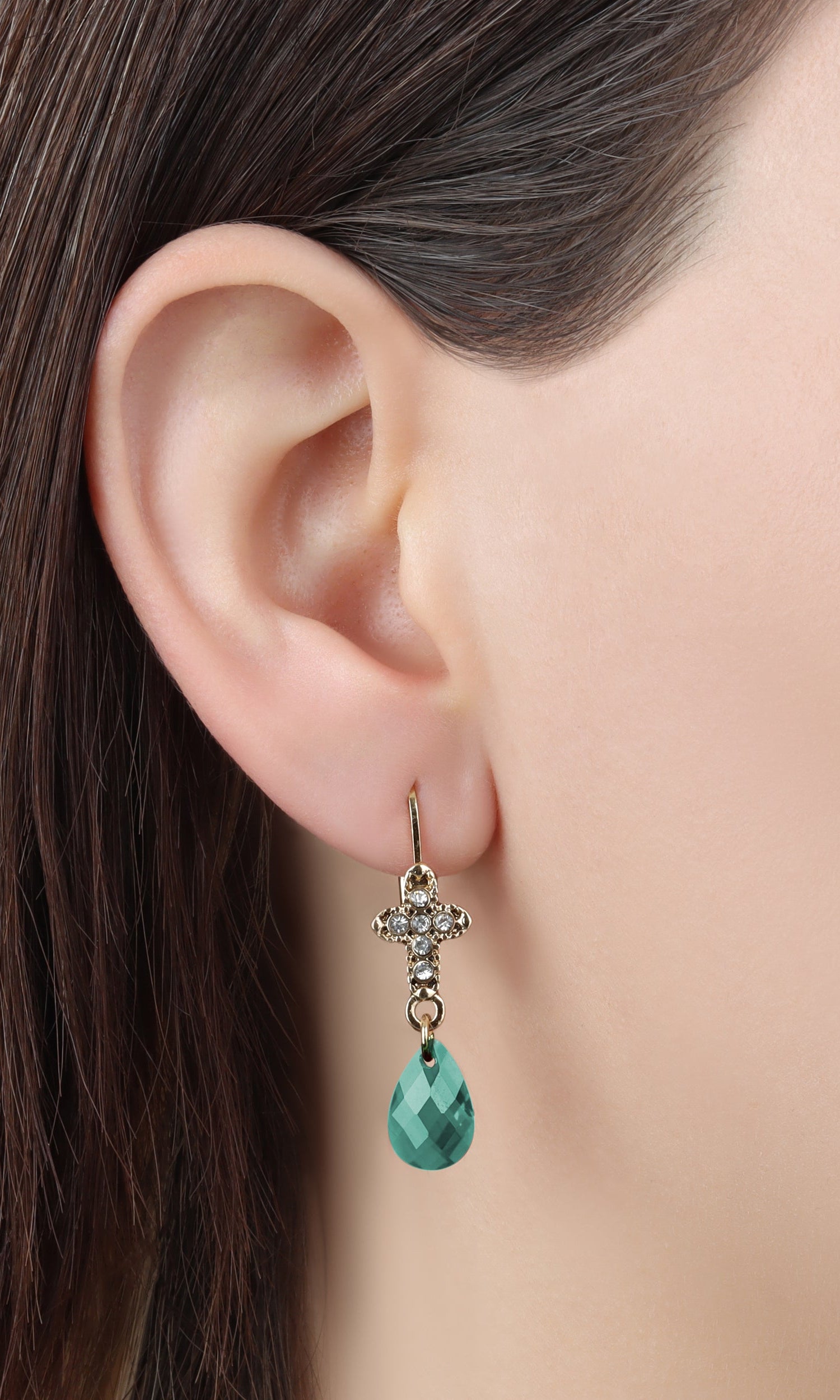 Symbols Of Faith Crystal Cross Briolette Stone Elegance Drop Earrings