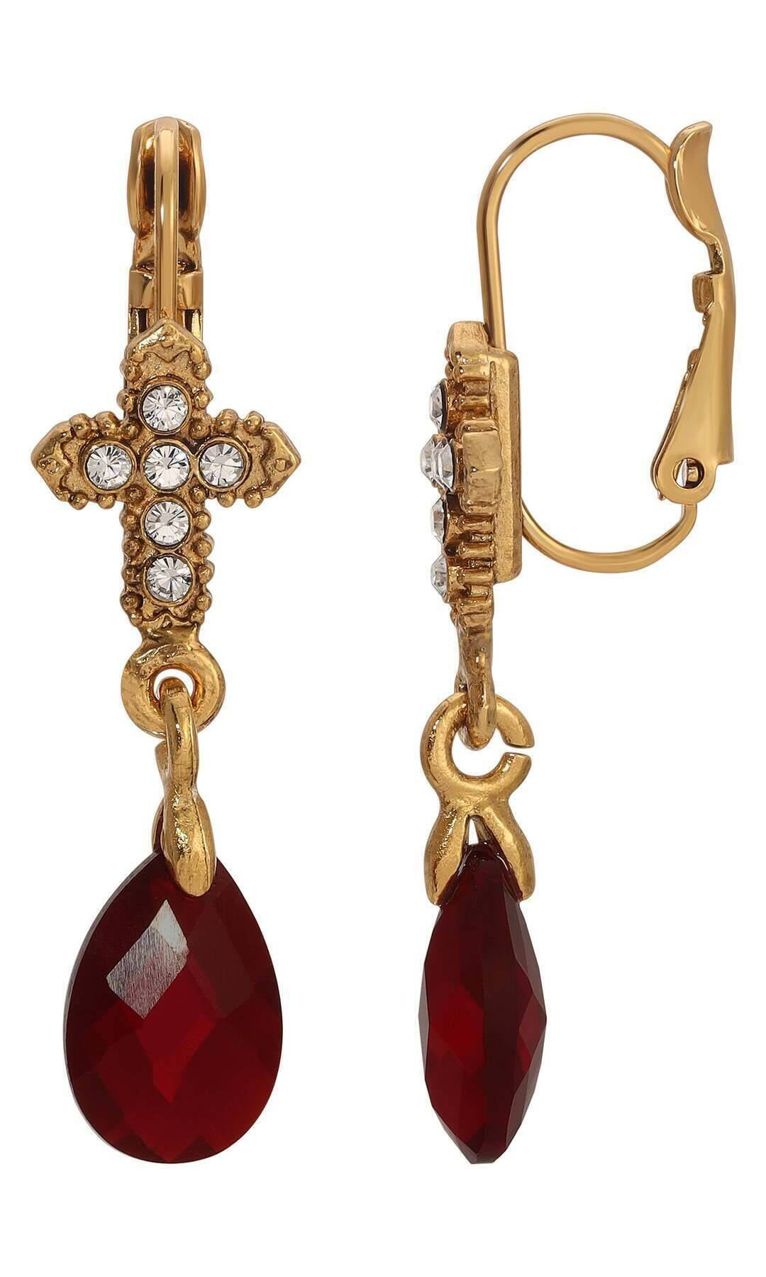 Symbols Of Faith Crystal Cross Briolette Stone Elegance Drop Earrings