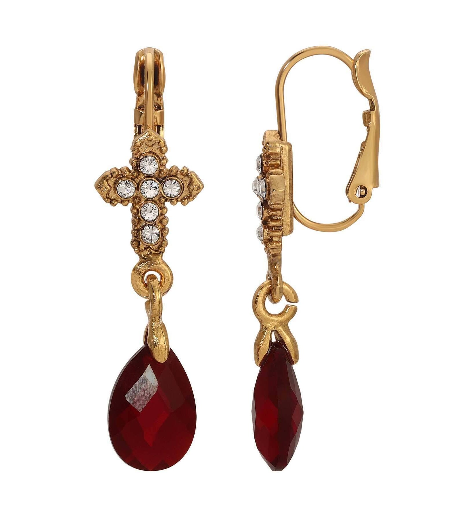 Symbols Of Faith Crystal Cross Briolette Stone Elegance Drop Earrings