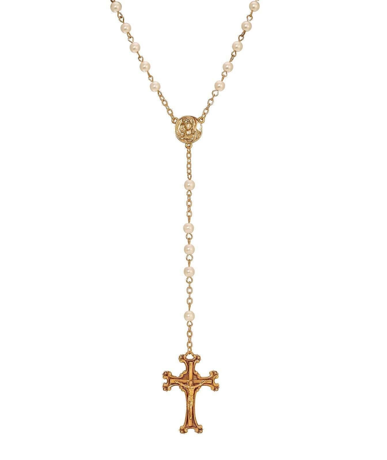 Symbols Of Faith Crucifix & Faux Pearl Glass Bead Rosary