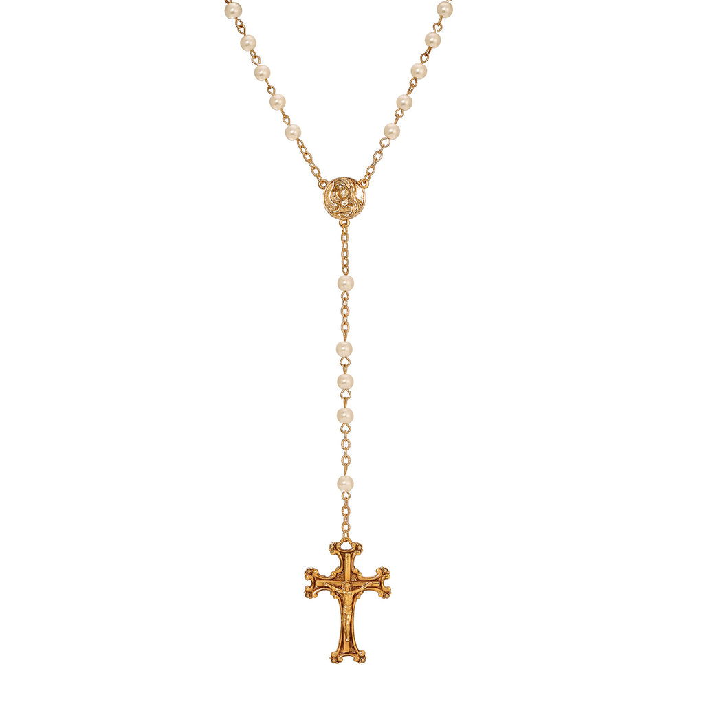 Symbols Of Faith Crucifix & Faux Pearl Glass Bead Rosary