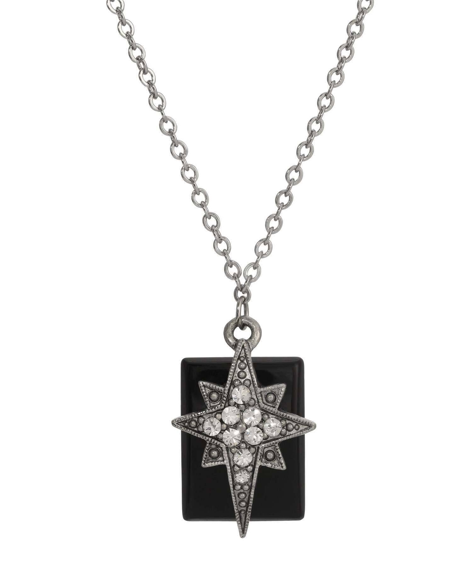 Symbols Of Faith Onyx Gemstone Star Of Bethlehem Crystal Pendant Necklace 16"