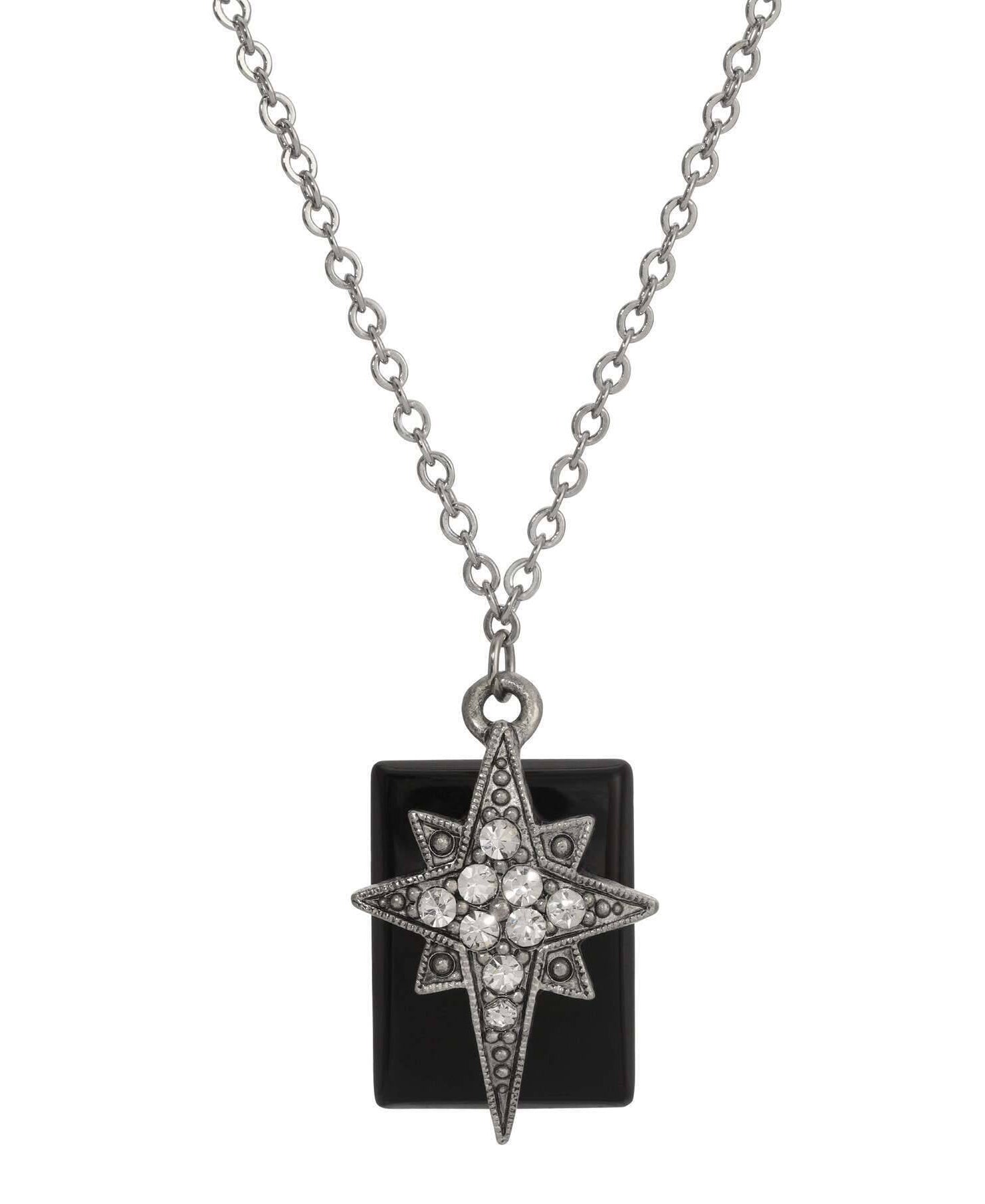 Symbols Of Faith Onyx Gemstone Star Of Bethlehem Crystal Pendant Necklace 16"