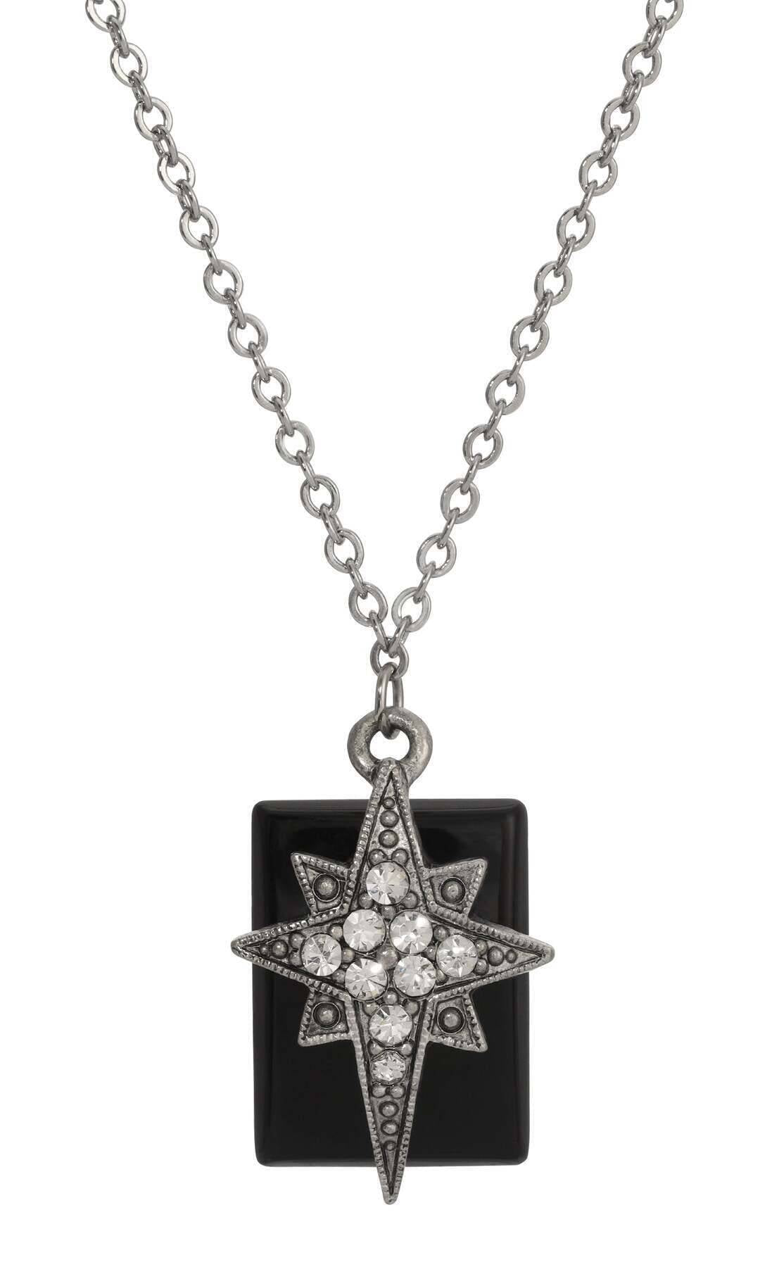 Symbols Of Faith Onyx Gemstone Star Of Bethlehem Crystal Pendant Necklace 16"