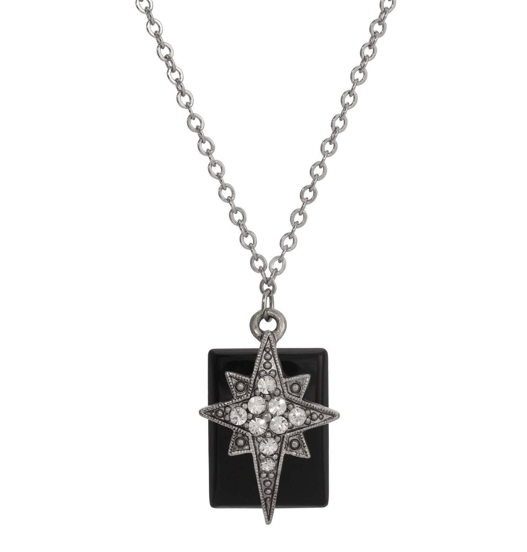 Symbols Of Faith Onyx Gemstone Star Of Bethlehem Crystal Pendant Necklace 16"