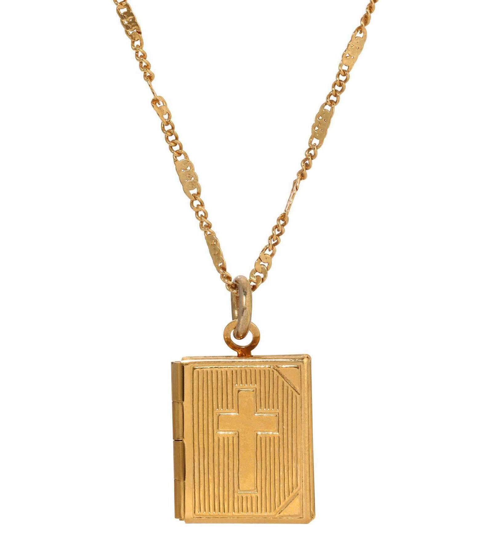 Symbols Of Faith Double Photo Locket Bible With Cross Pendant Necklace 15"