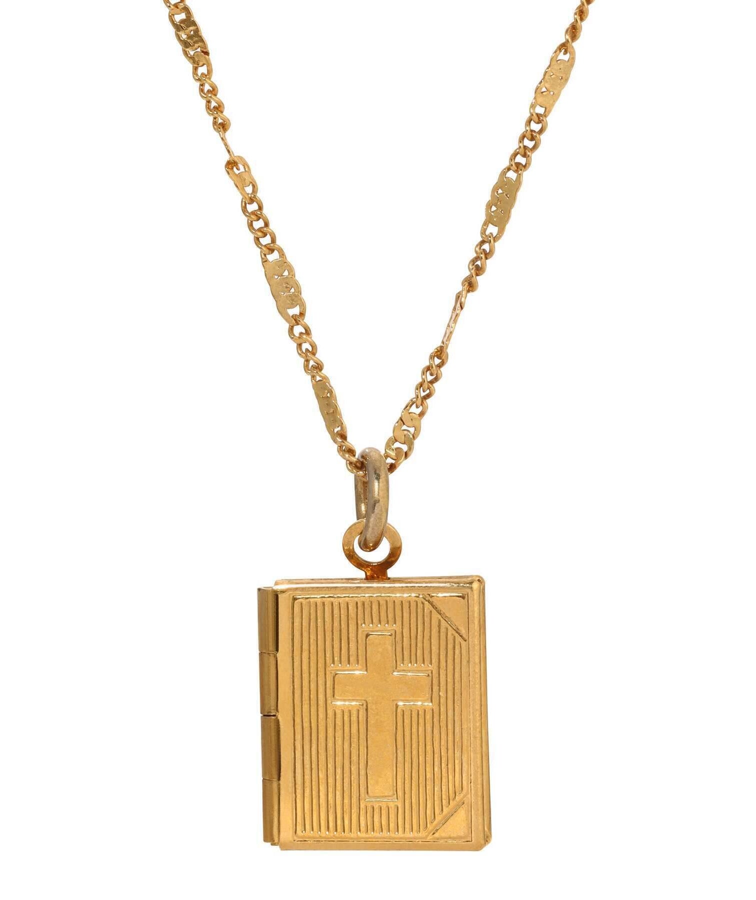 Symbols Of Faith Double Photo Locket Bible With Cross Pendant Necklace 15"