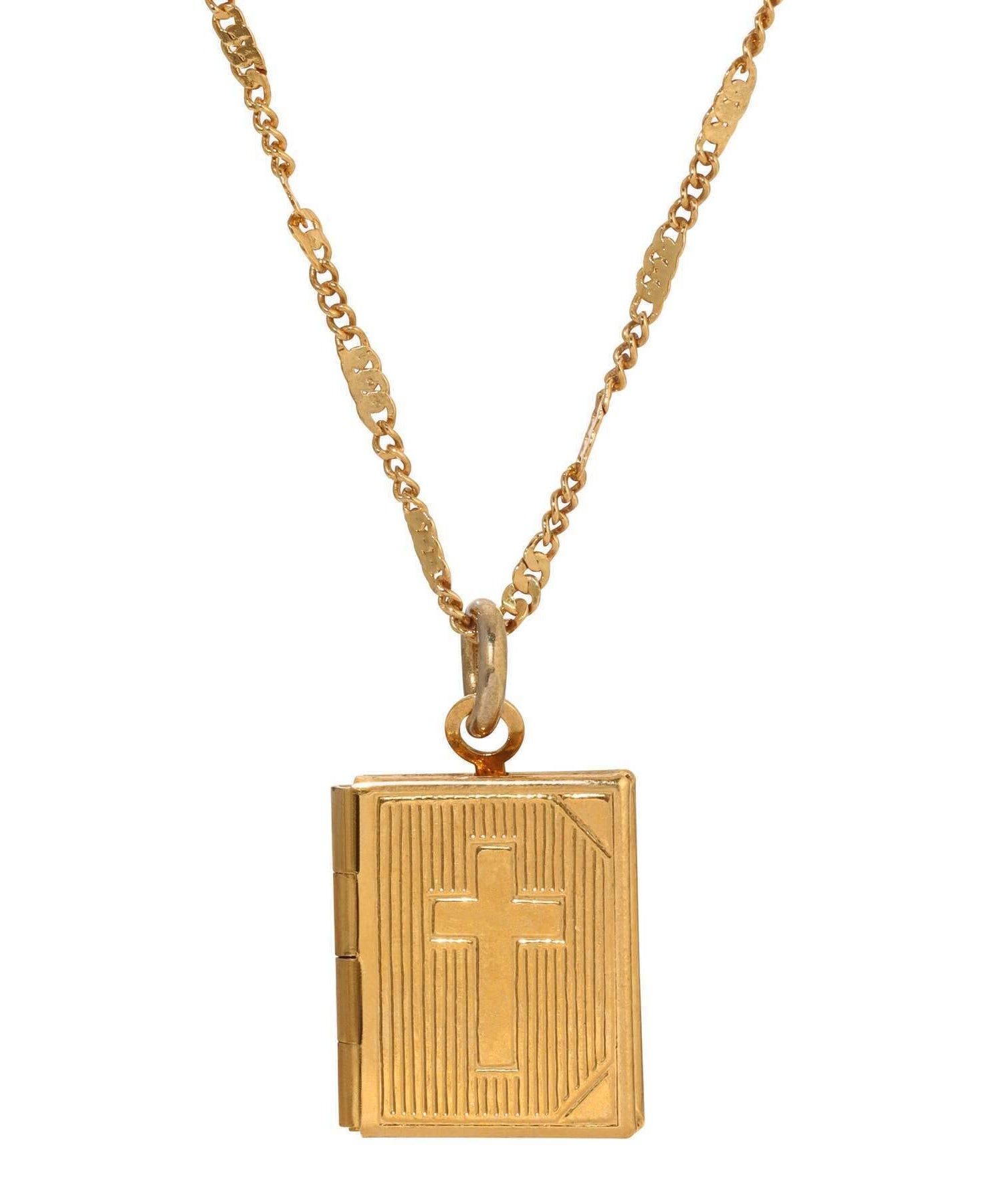 Symbols Of Faith Double Photo Locket Bible With Cross Pendant Necklace 15"