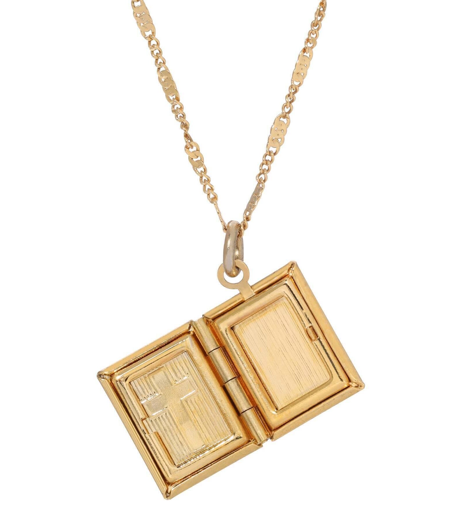 Symbols Of Faith Double Photo Locket Bible With Cross Pendant Necklace 15"