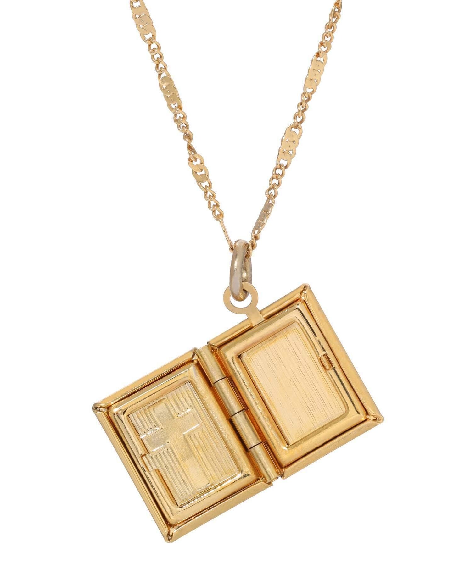 Symbols Of Faith Double Photo Locket Bible With Cross Pendant Necklace 15"