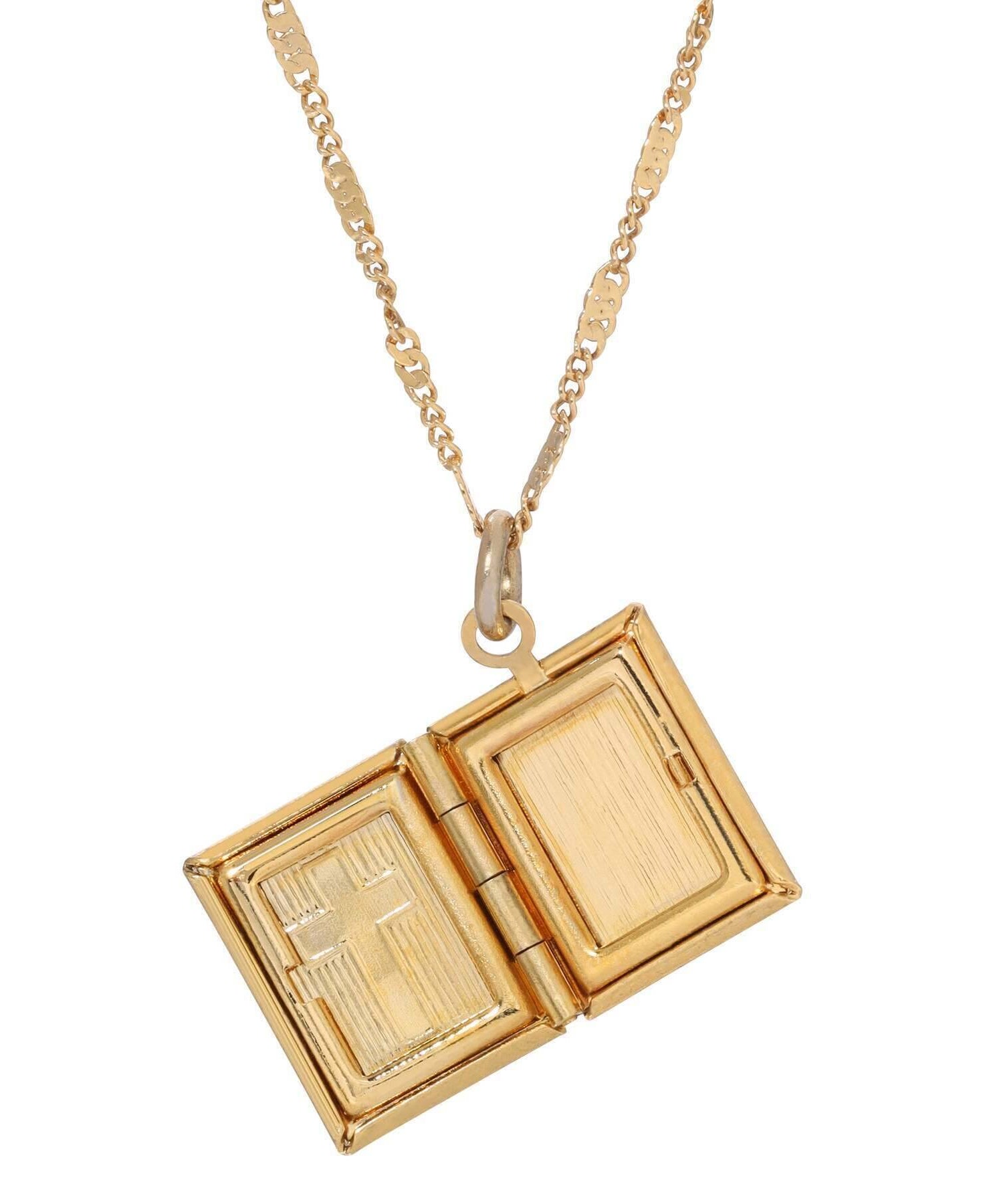 Symbols Of Faith Double Photo Locket Bible With Cross Pendant Necklace 15"