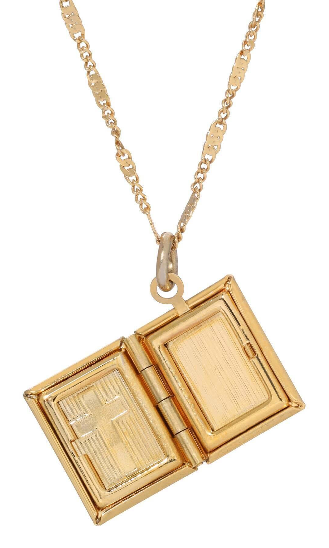 Symbols Of Faith Double Photo Locket Bible With Cross Pendant Necklace 15"