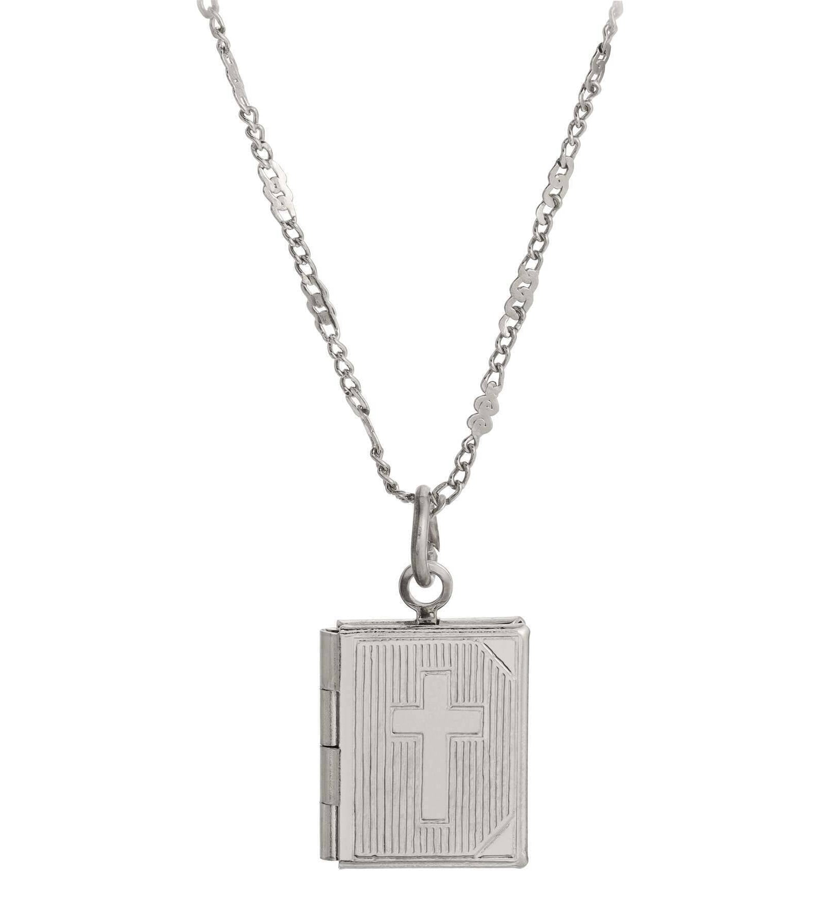 Symbols Of Faith Double Photo Locket Bible With Cross Pendant Necklace 15"