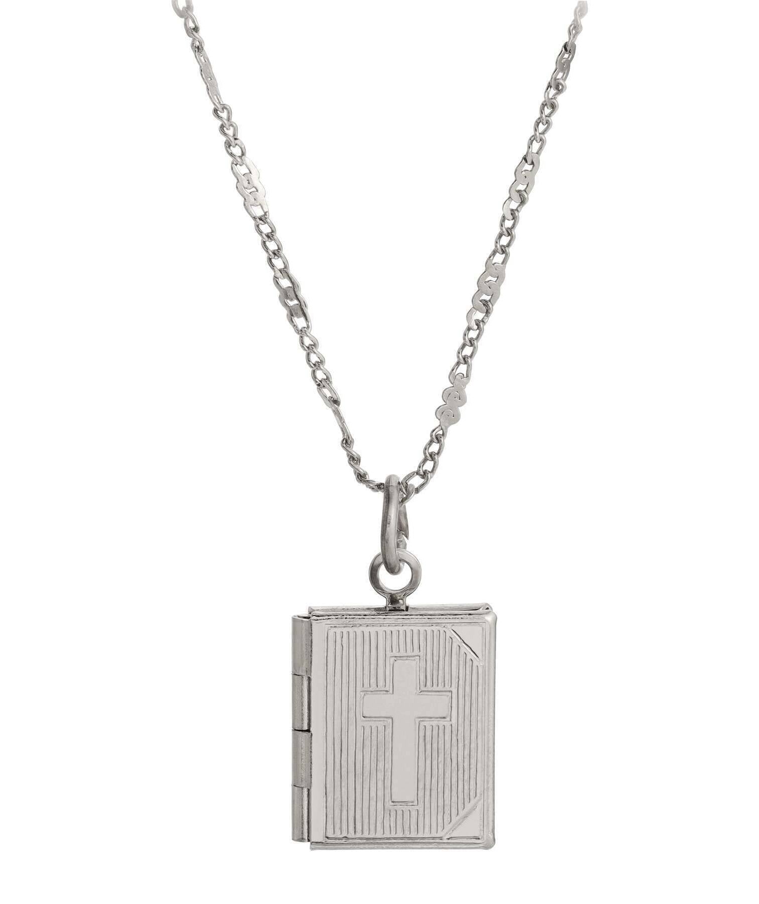 Symbols Of Faith Double Photo Locket Bible With Cross Pendant Necklace 15"