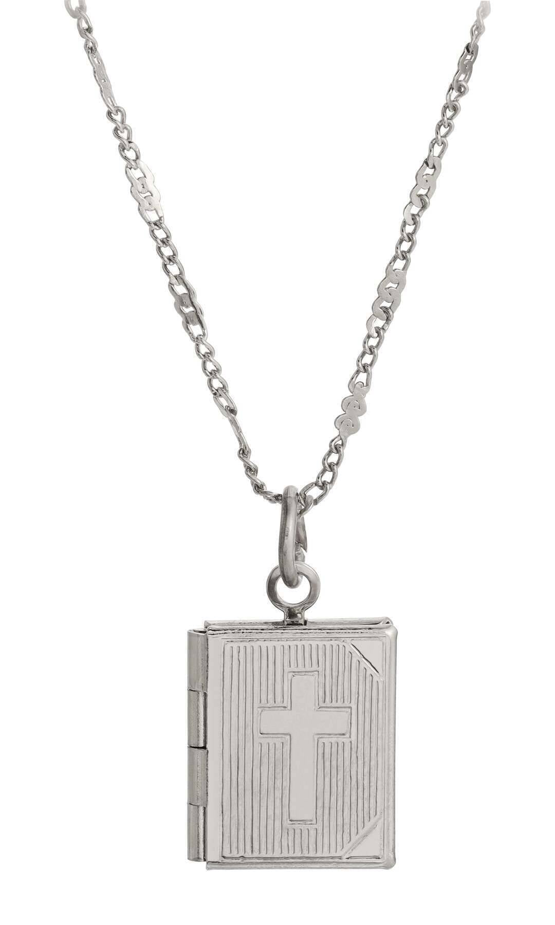 Symbols Of Faith Double Photo Locket Bible With Cross Pendant Necklace 15"