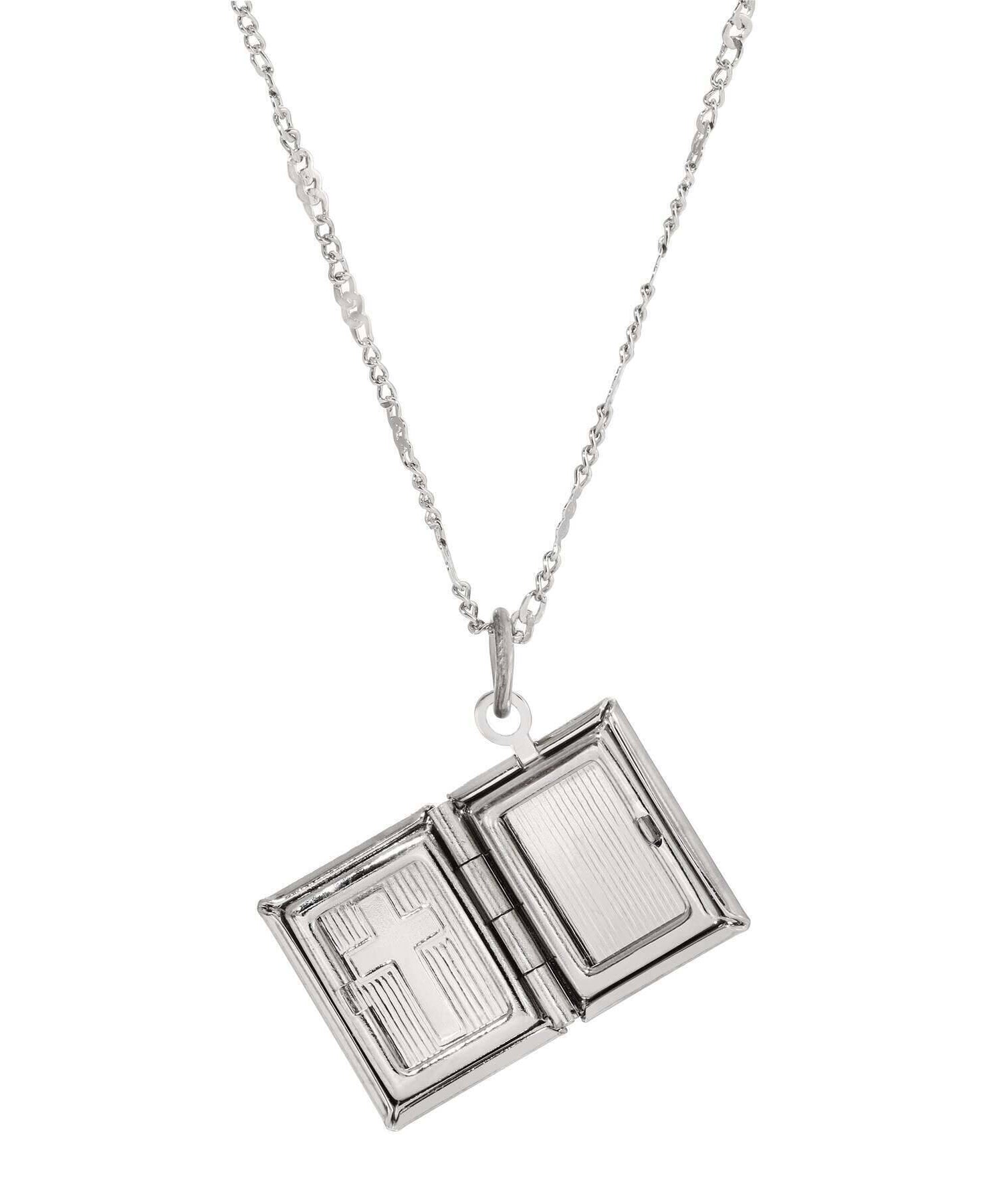 Symbols Of Faith Double Photo Locket Bible With Cross Pendant Necklace 15"