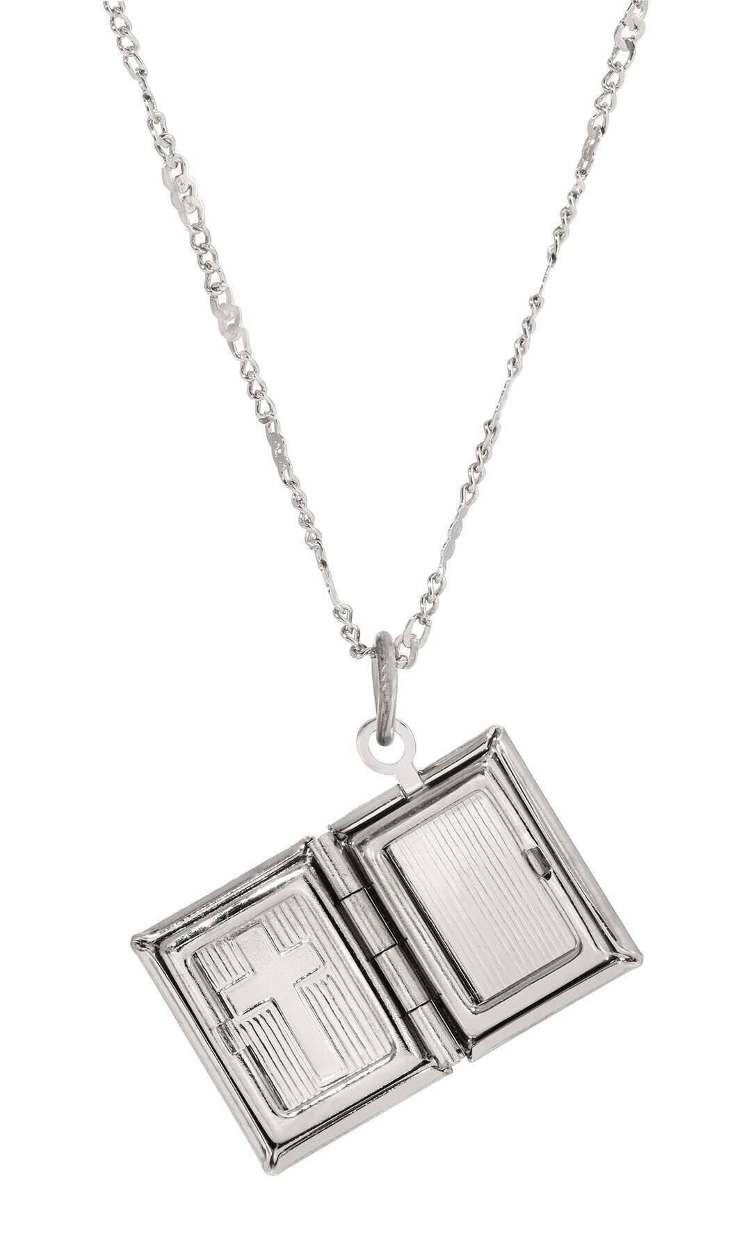 Symbols Of Faith Double Photo Locket Bible With Cross Pendant Necklace 15"