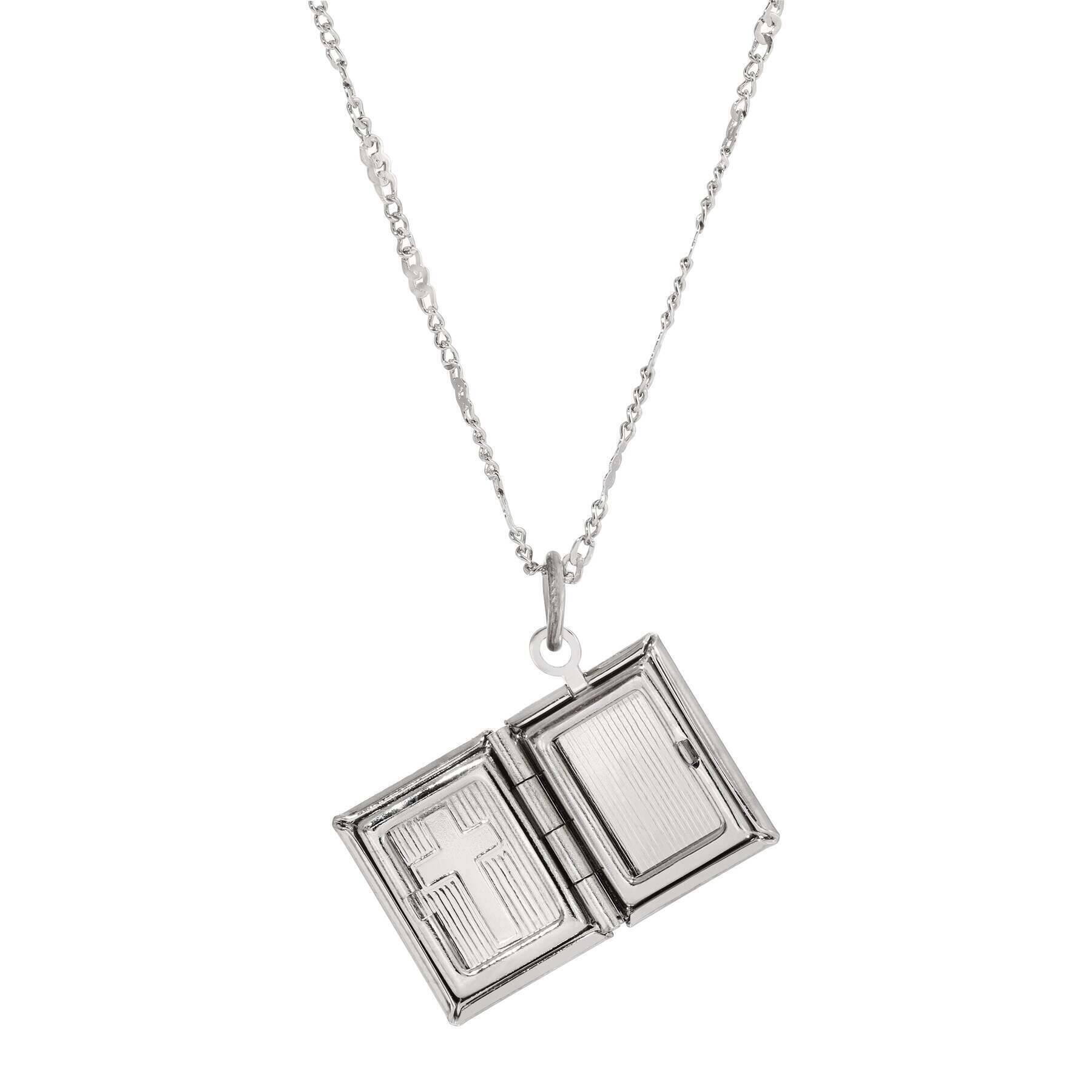 Symbols Of Faith Double Photo Locket Bible With Cross Pendant Necklace 15"