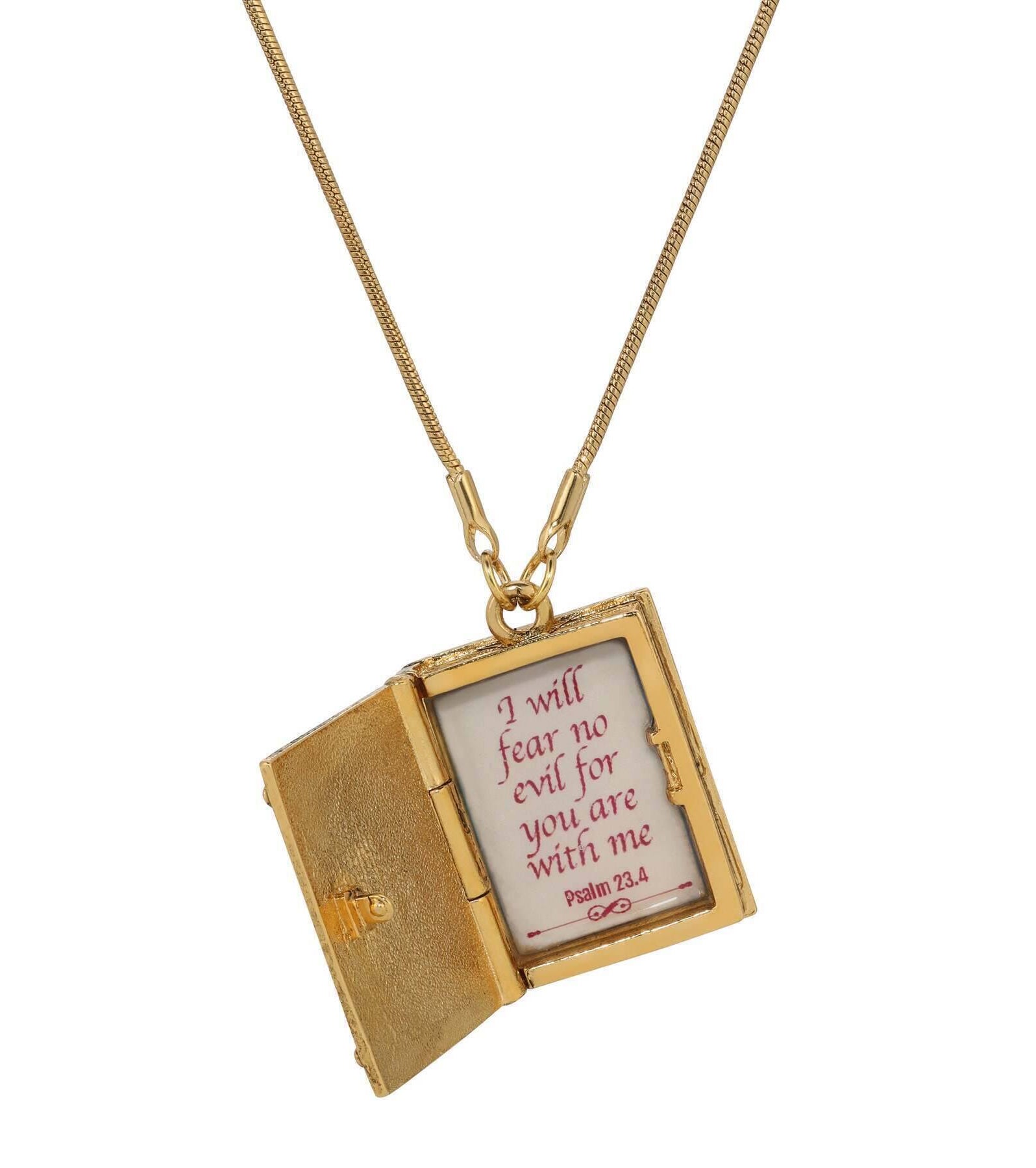 Symbols Of Faith Psalm 23:4 Holy Bible Locket Pendant Necklace 32"