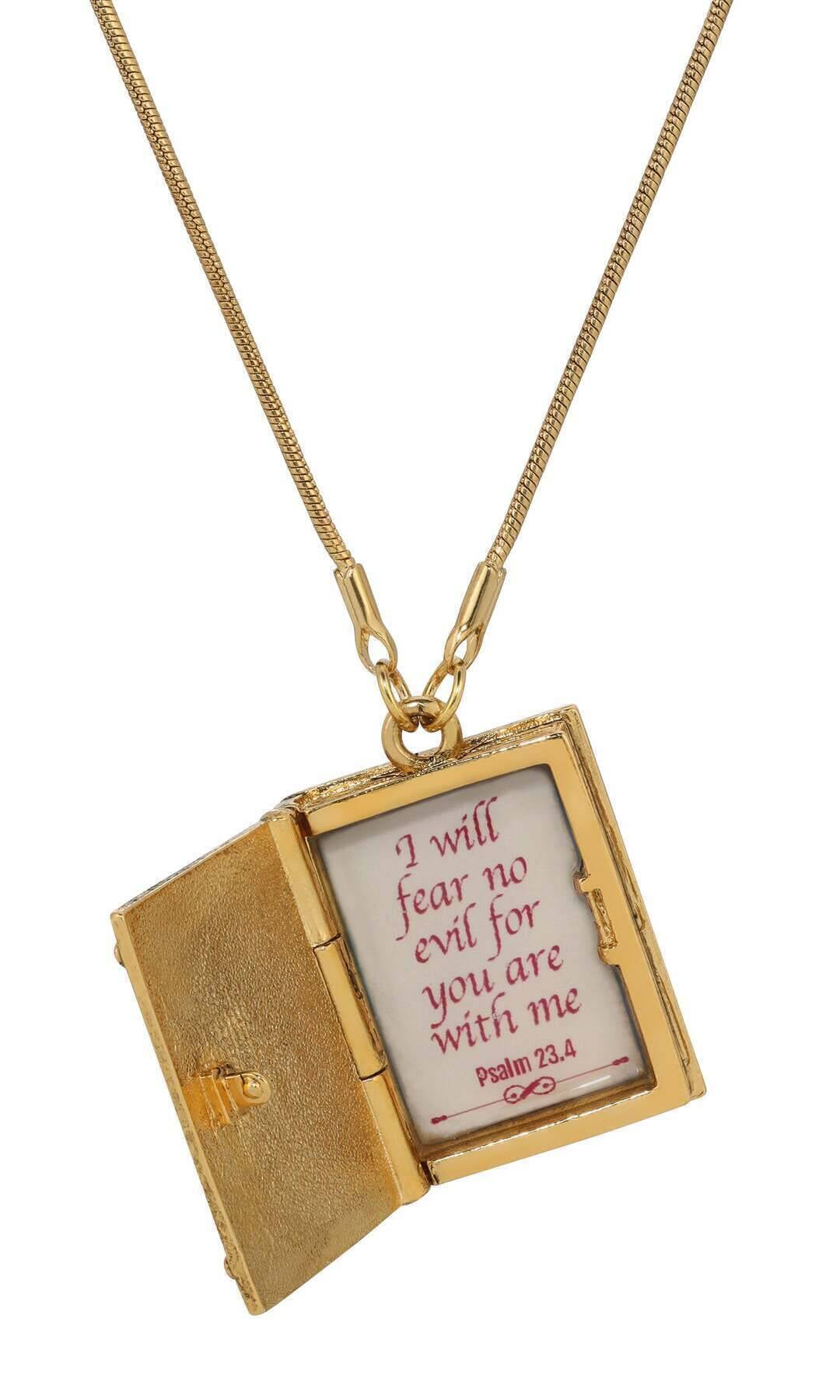 Symbols Of Faith Psalm 23:4 Holy Bible Locket Pendant Necklace 32"