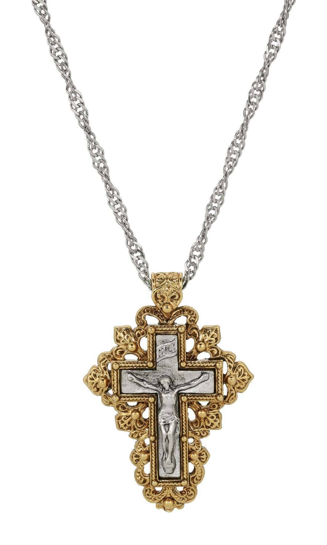 Symbols Of Faith Fleur De Lis Cross & Crucifix Pendant Necklace 24"