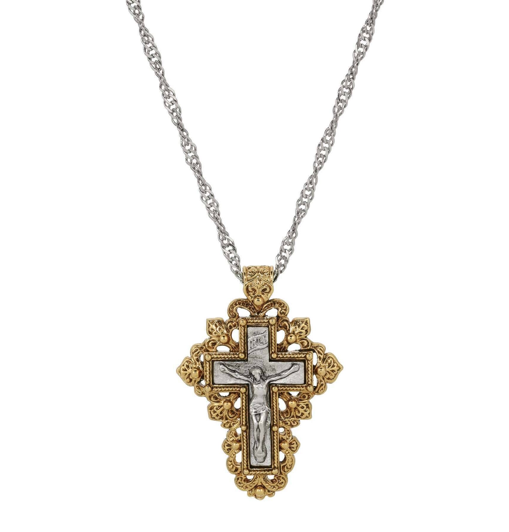 Symbols Of Faith Fleur De Lis Cross & Crucifix Pendant Necklace 24"