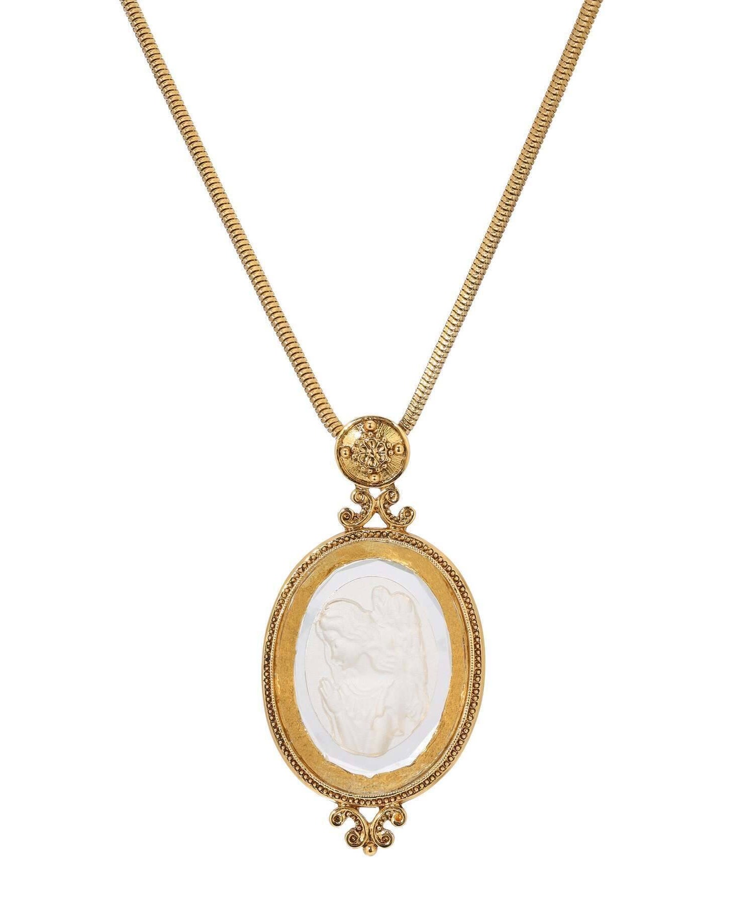 Symbols Of Faith Angel In Prayer Oval Glass Intaglio Pendant Necklace 30"