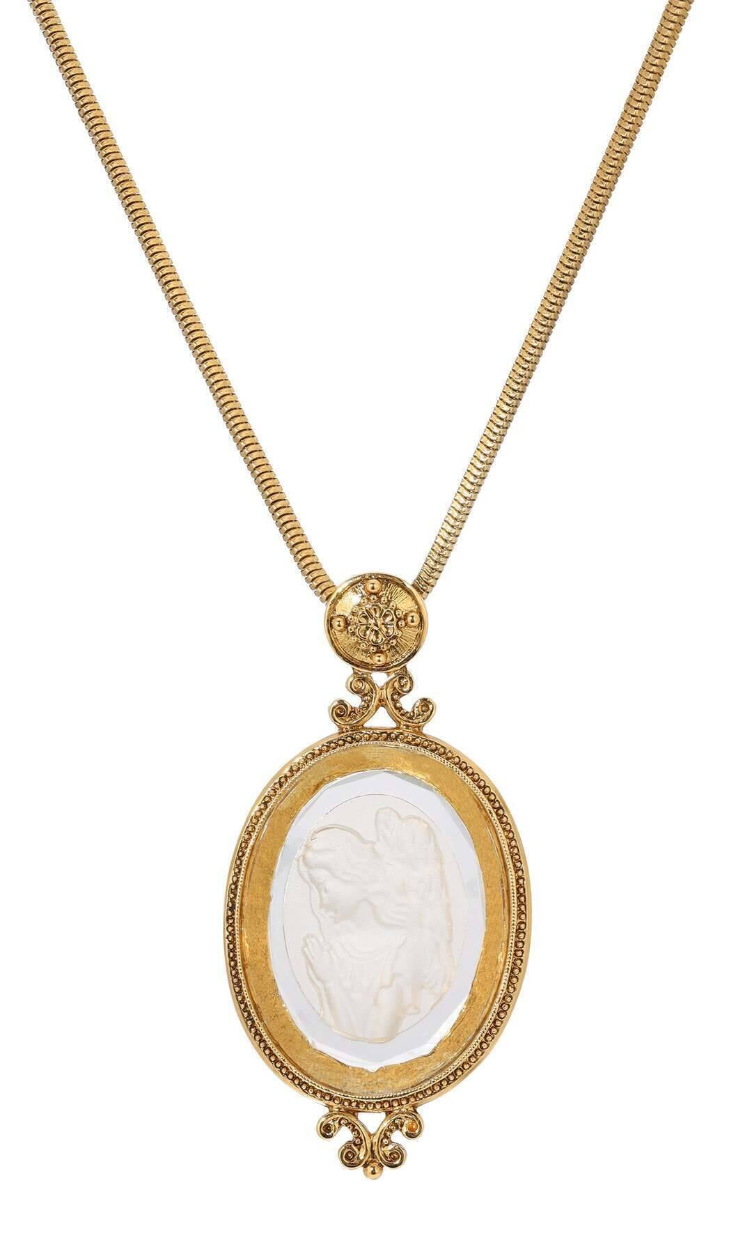 Symbols Of Faith Angel In Prayer Oval Glass Intaglio Pendant Necklace 30"