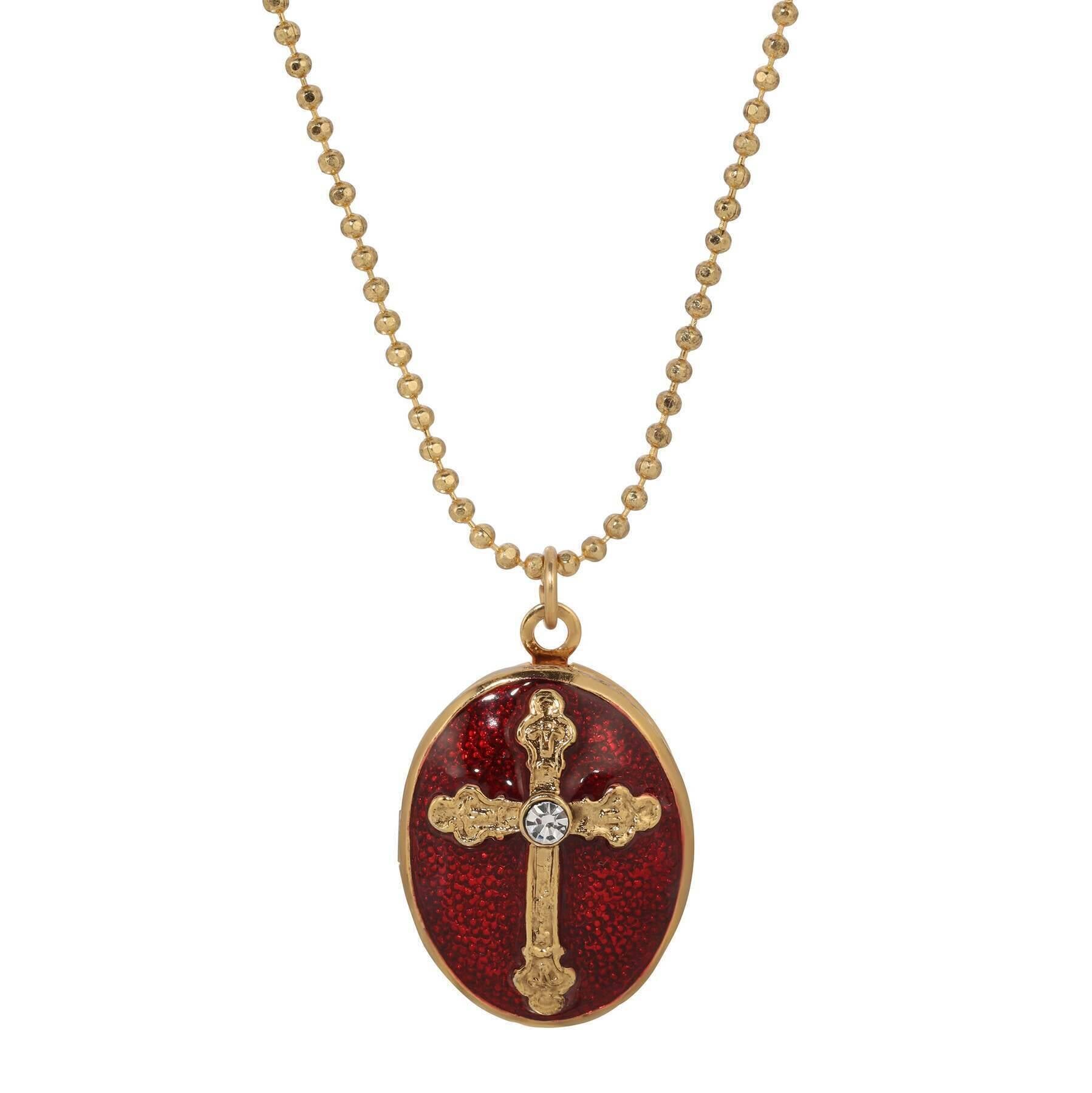Symbols Of Faith Budded Cross Oval Enamel Photo Locket Necklace 18"