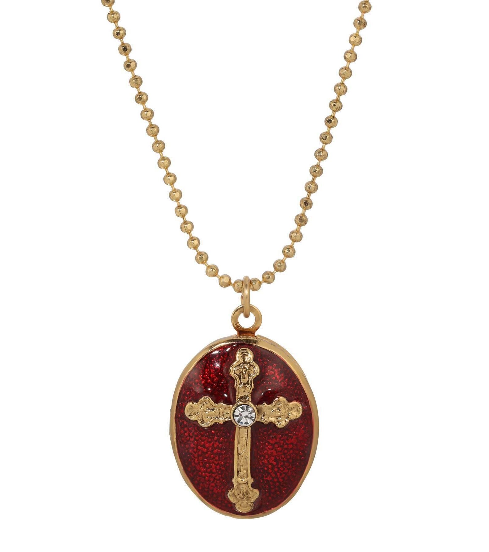 Symbols Of Faith Budded Cross Oval Enamel Photo Locket Necklace 18"