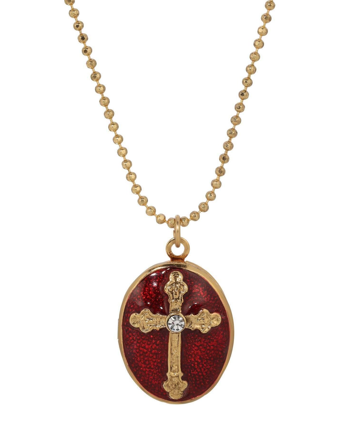 Symbols Of Faith Budded Cross Oval Enamel Photo Locket Necklace 18"