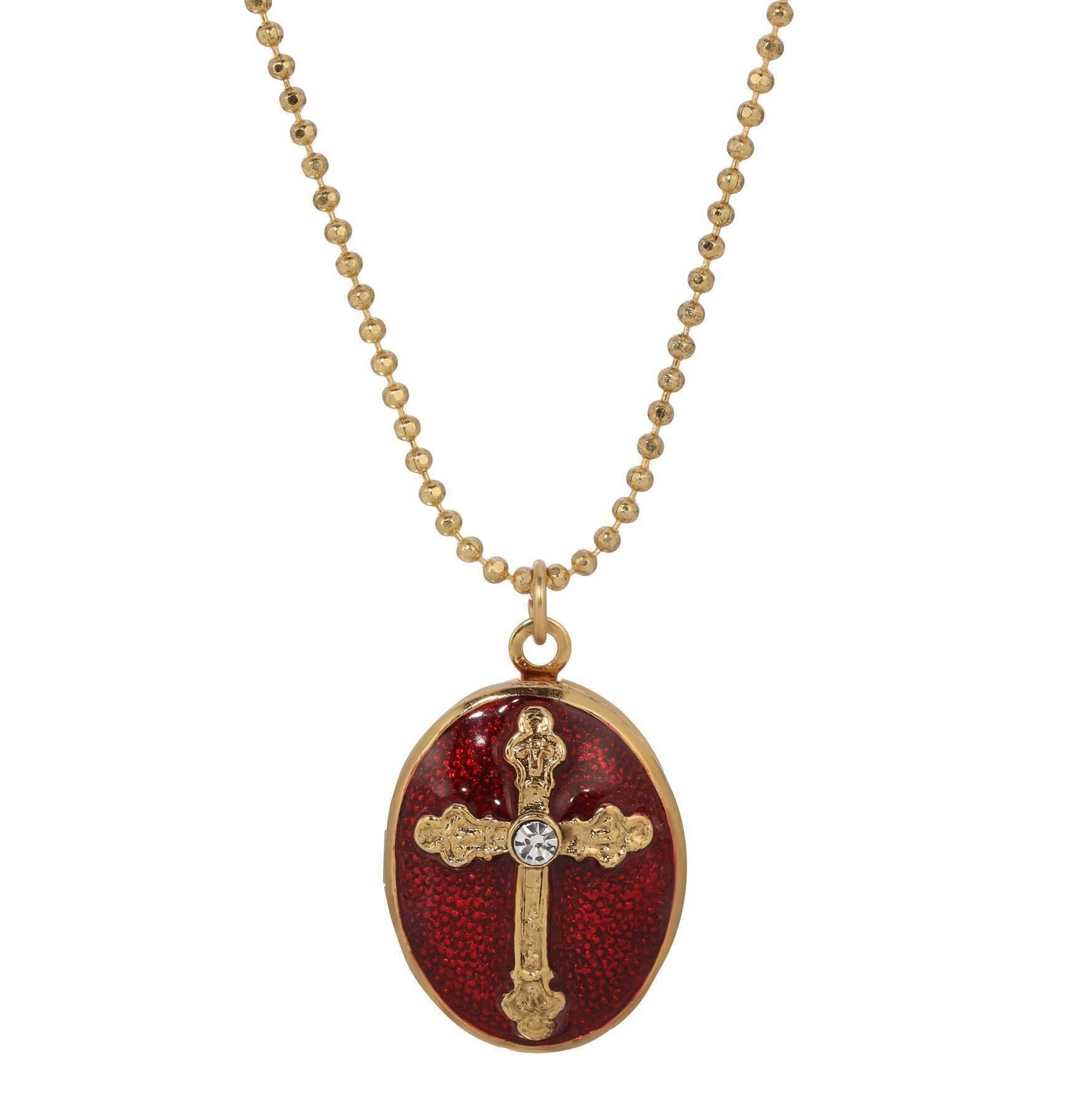 Symbols Of Faith Budded Cross Oval Enamel Photo Locket Necklace 18"
