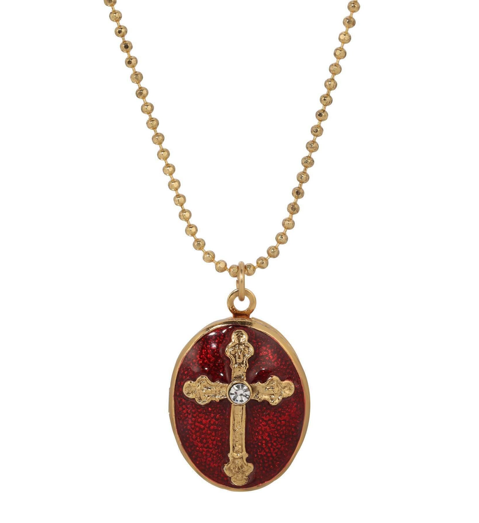 Symbols Of Faith Budded Cross Oval Enamel Photo Locket Necklace 18"
