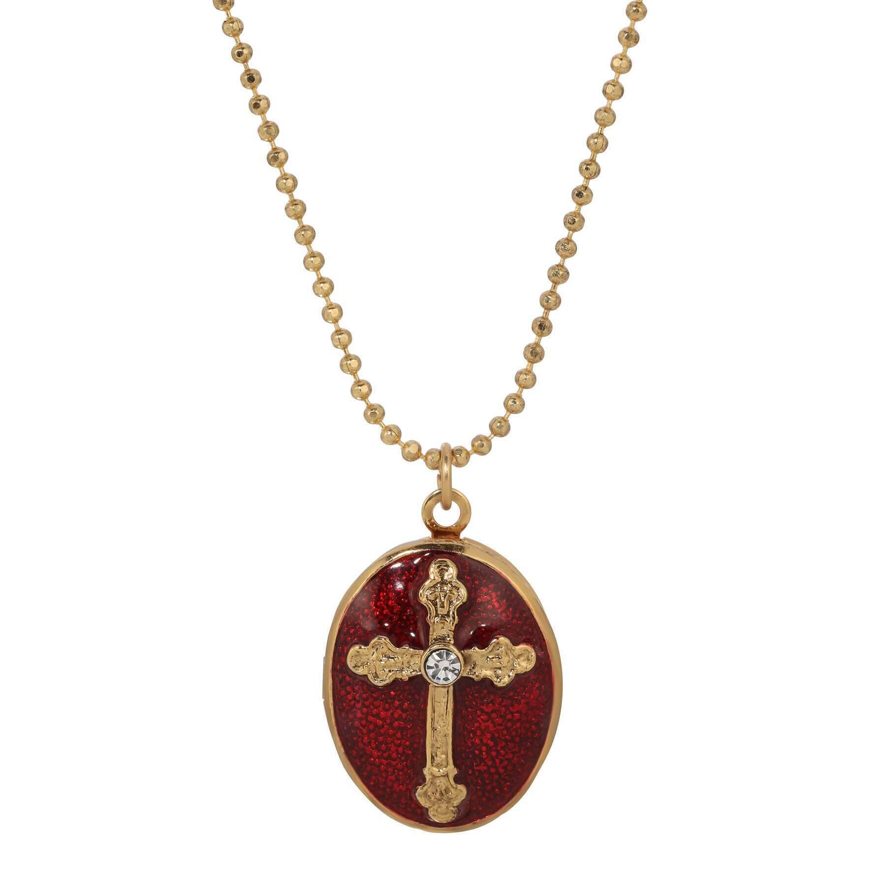 Symbols Of Faith Budded Cross Oval Enamel Photo Locket Necklace 18"
