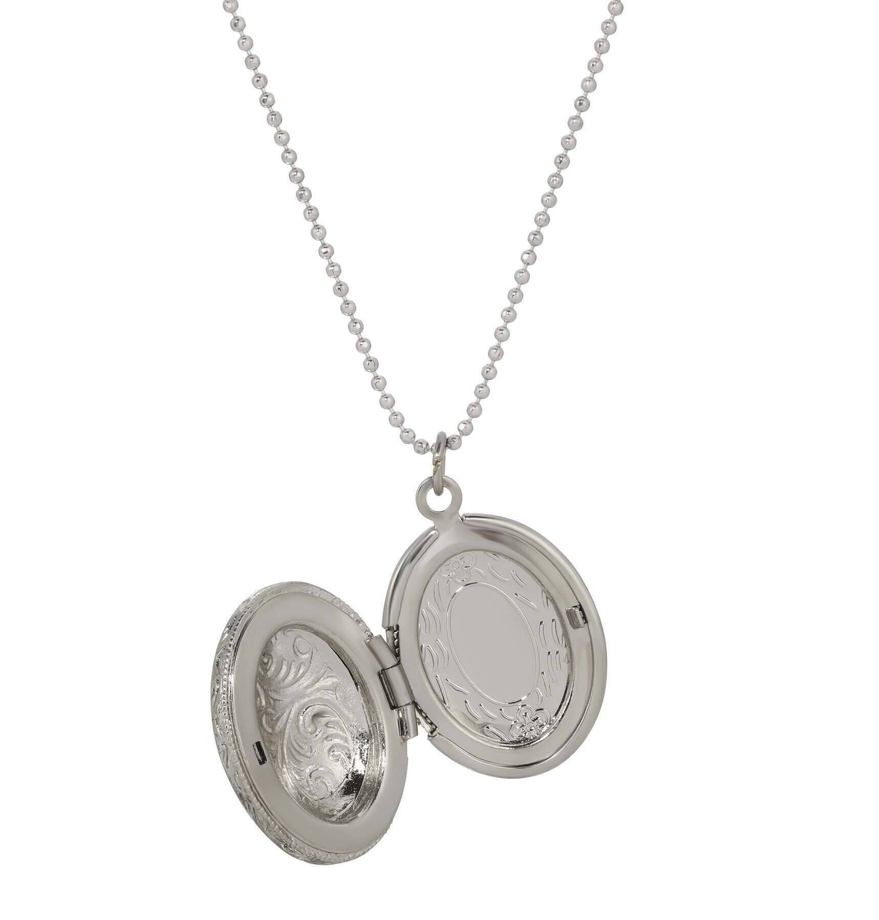 Symbols Of Faith Budded Cross Oval Enamel Photo Locket Necklace 18"