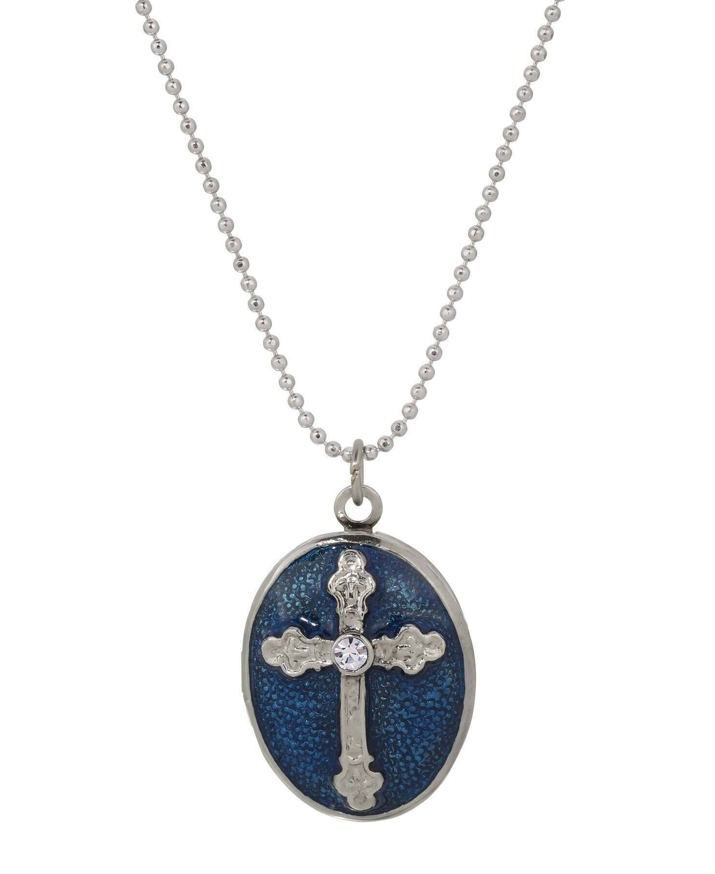 Symbols Of Faith Budded Cross Oval Enamel Photo Locket Necklace 18"