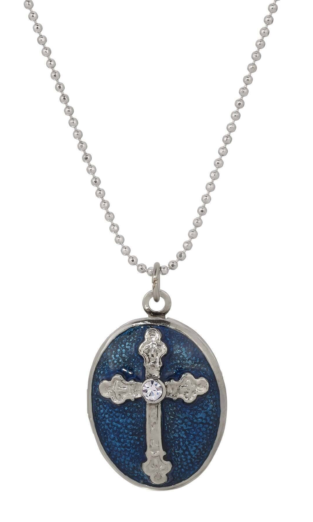 Symbols Of Faith Budded Cross Oval Enamel Photo Locket Necklace 18"