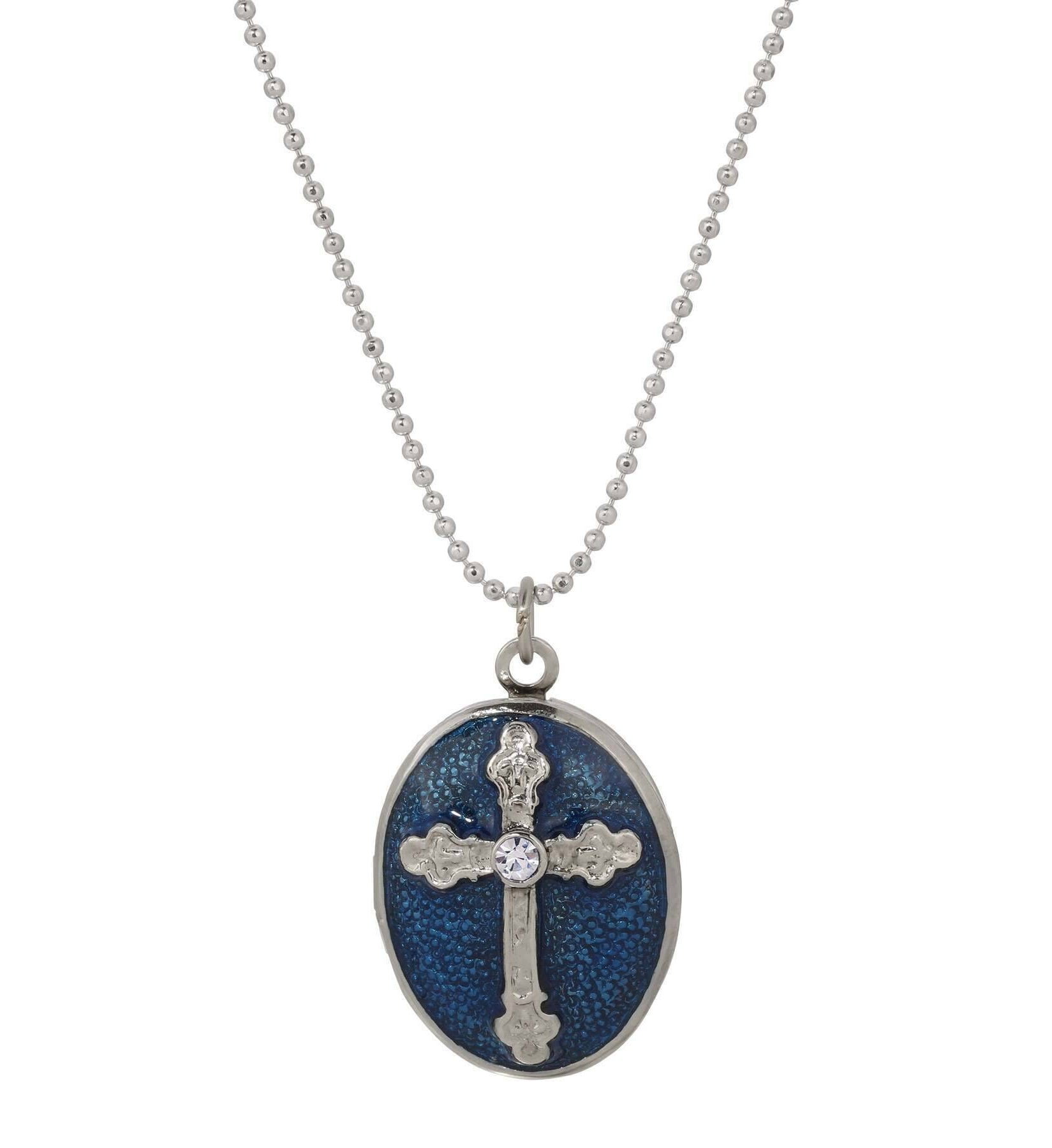Symbols Of Faith Budded Cross Oval Enamel Photo Locket Necklace 18"