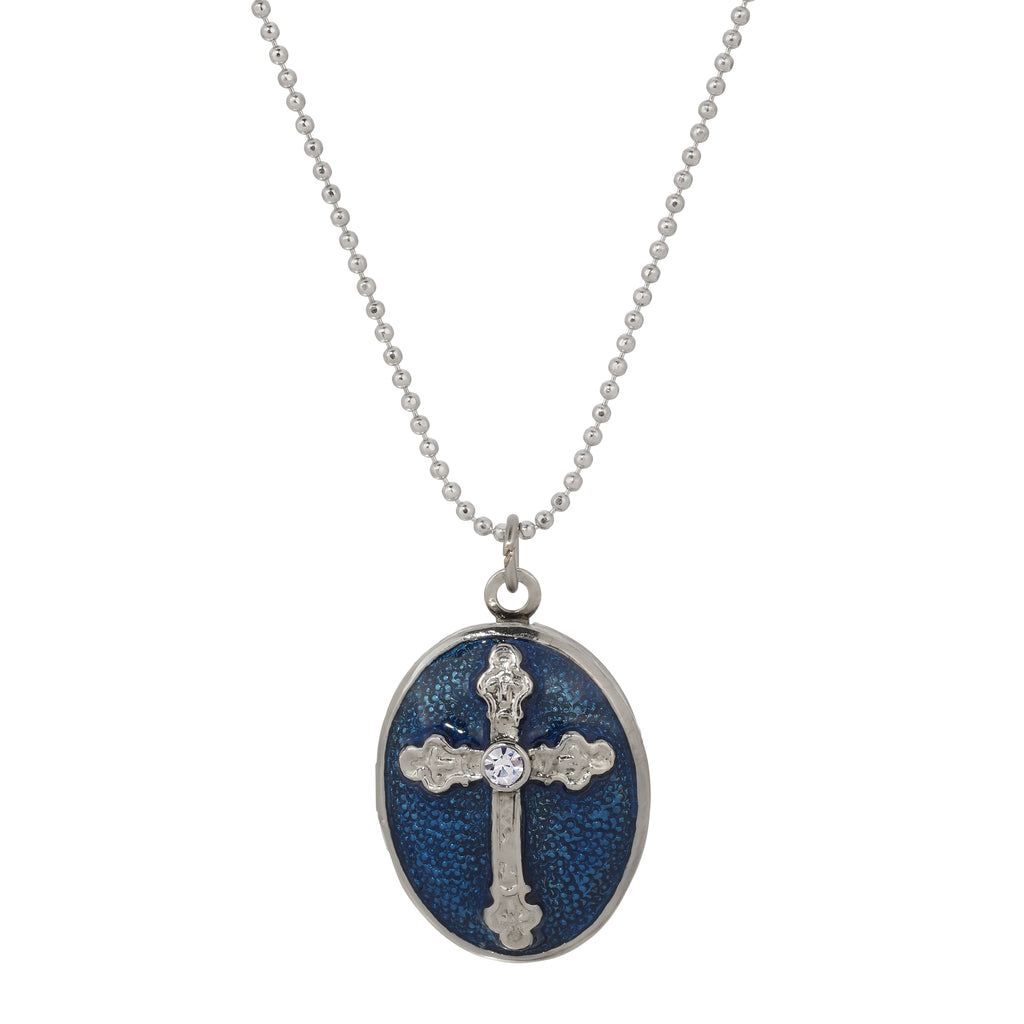 symbols of faith budded cross oval enamel photo locket pendant necklace 18