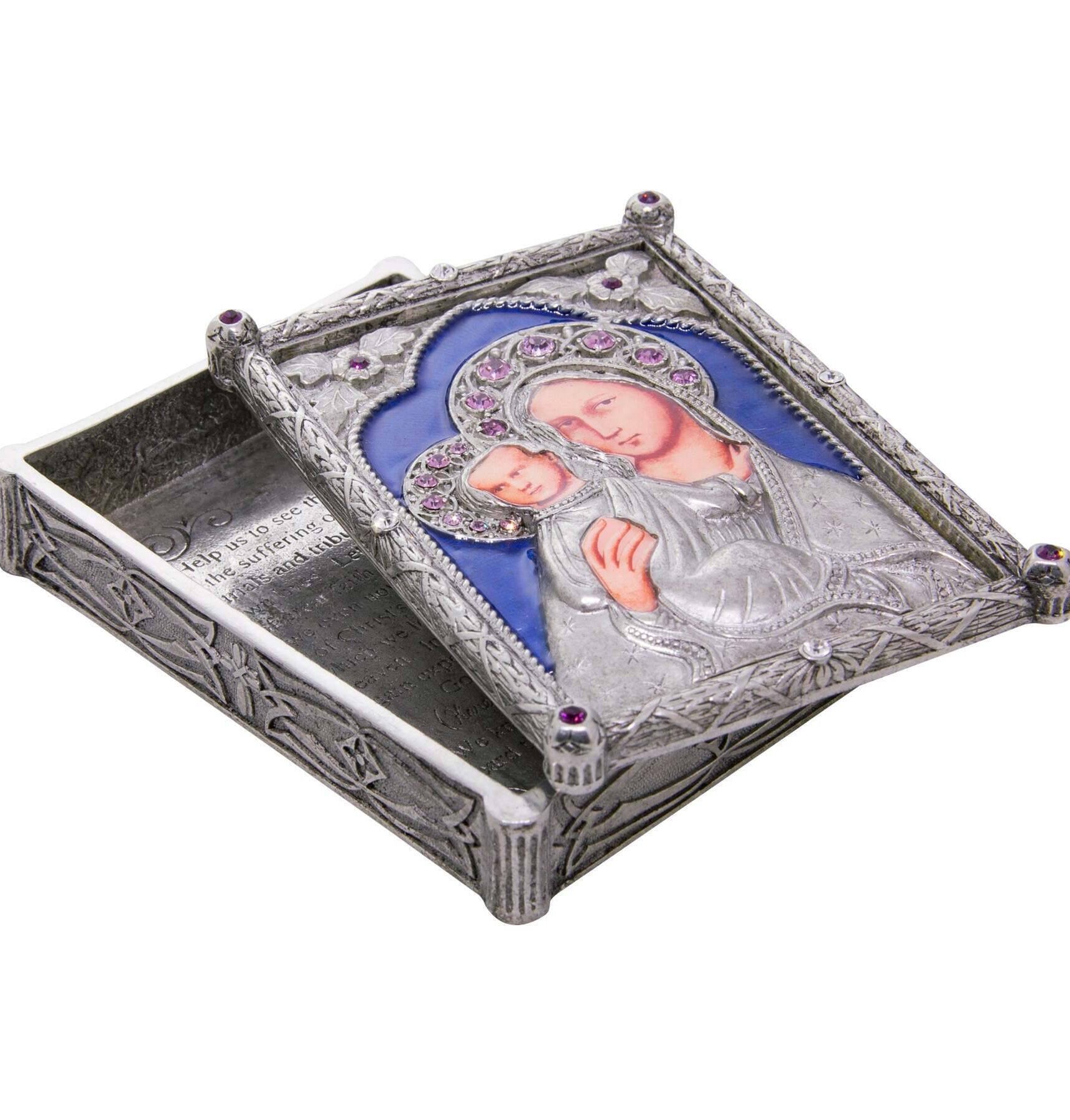 Symbols Of Faith Sapphire Rosary Amethyst Crystal Box