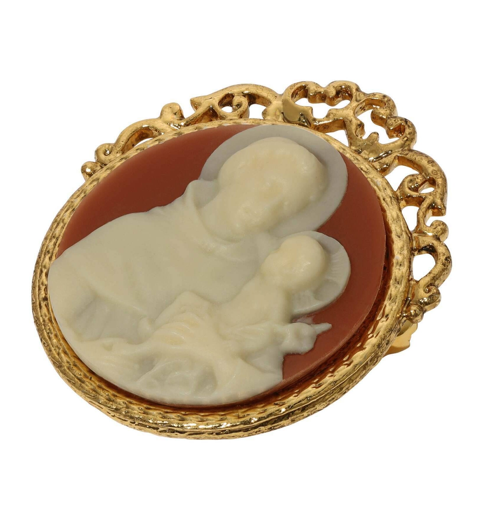 Symbols Of Faith St. Anthony Round Cameo Brooch